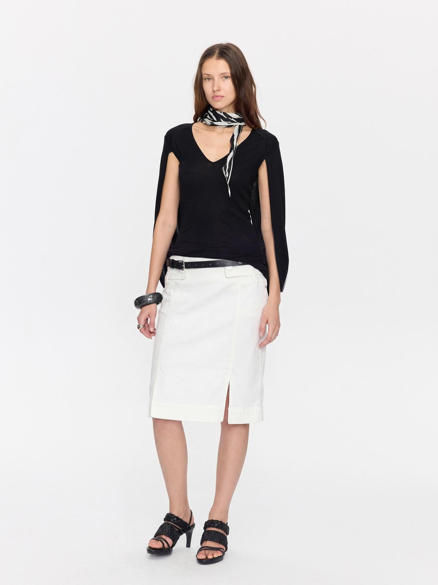 LYUOCHENG Minimal White Low Waist Button Belt Pencil Women&