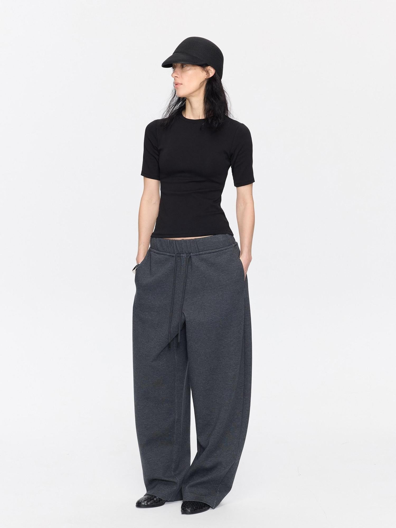 LYUOCHENG Minimalist Crew Neck Mid Sleeve Stretch Women&