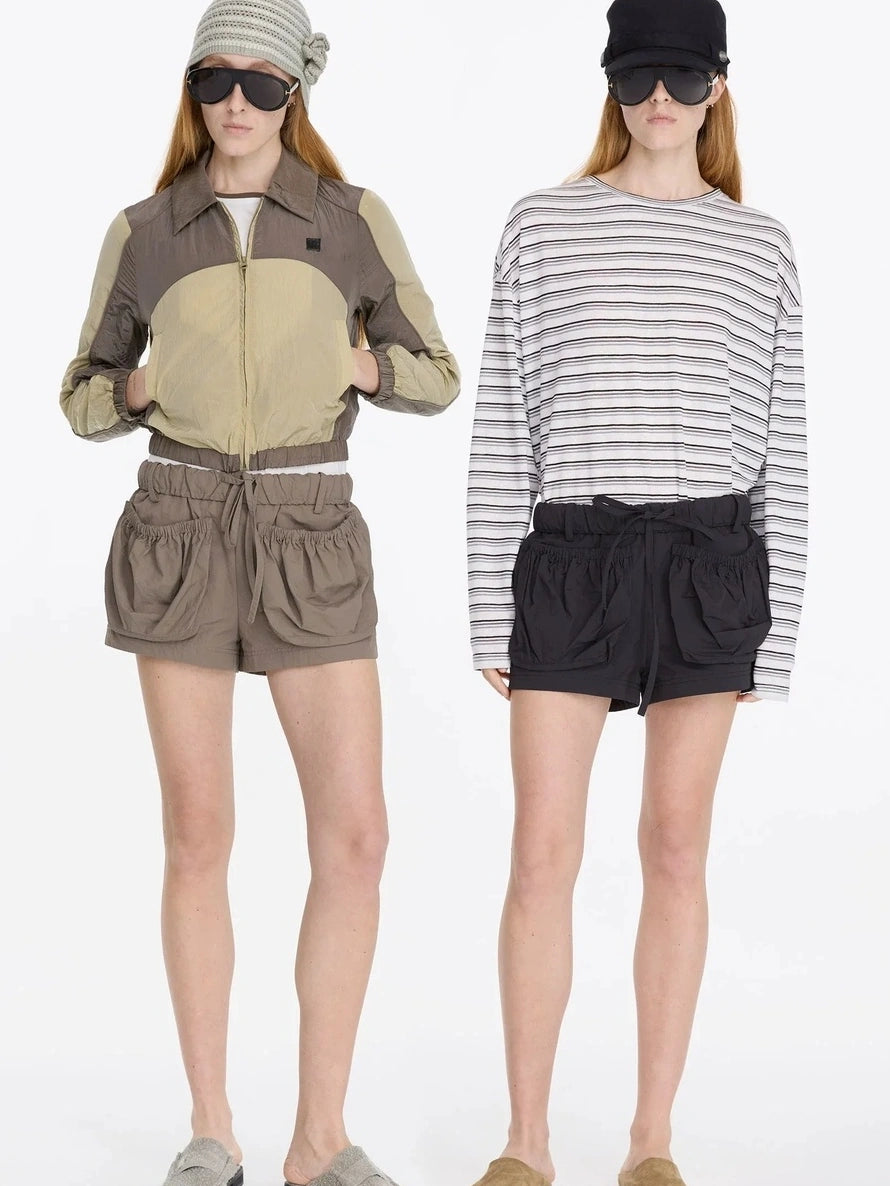 LYUOCHENG Nylon Cuffed Waistband Casual Shorts