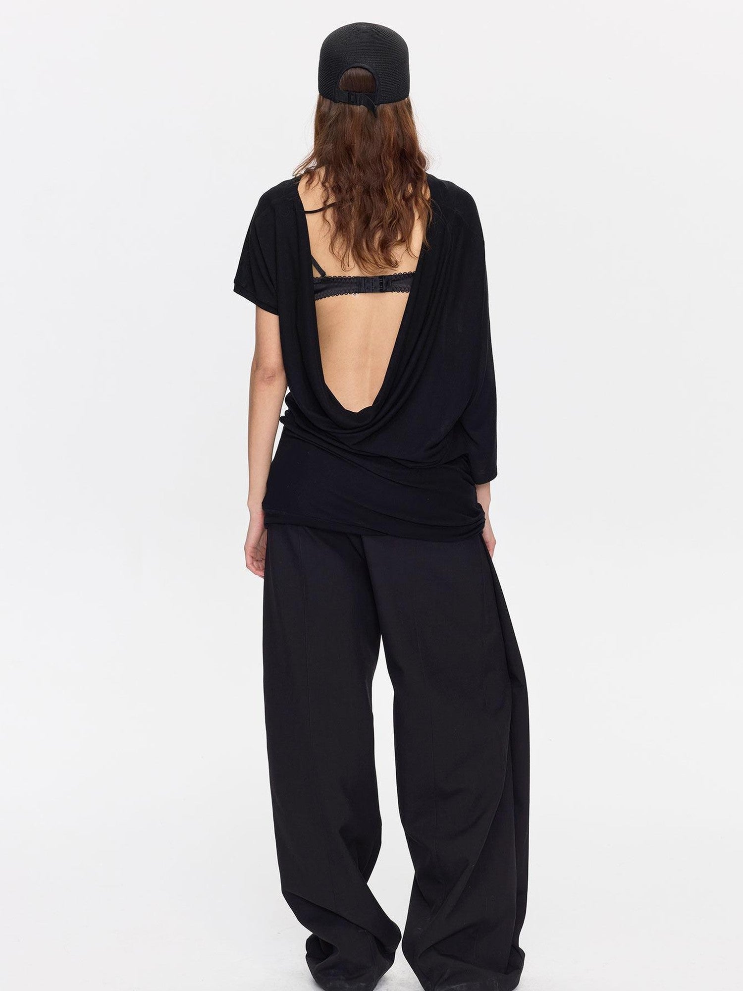 LYUOCHENG Open Back Irregular Batwing Draped Neck Women&