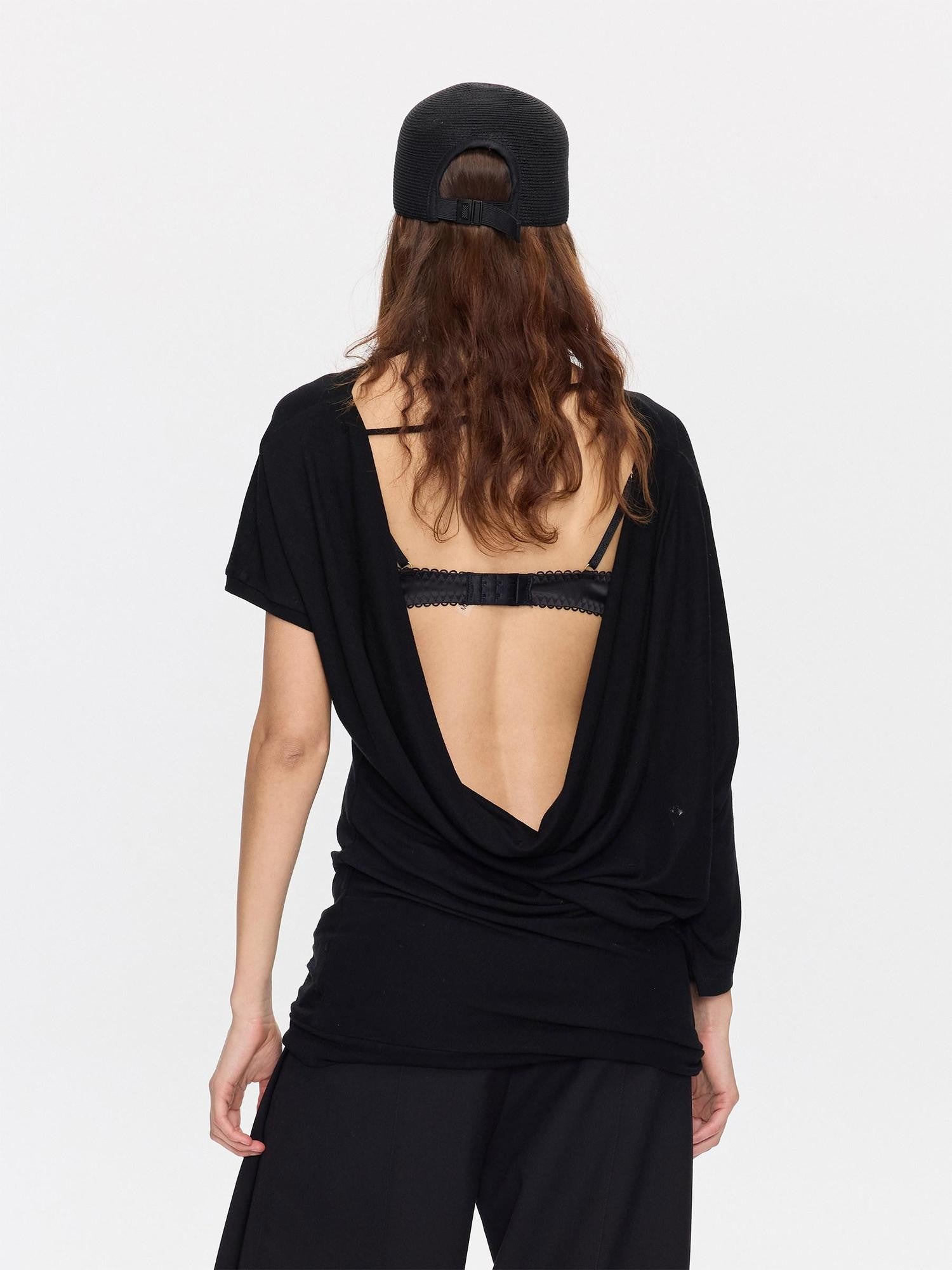 LYUOCHENG Open Back Irregular Batwing Draped Neck Women&
