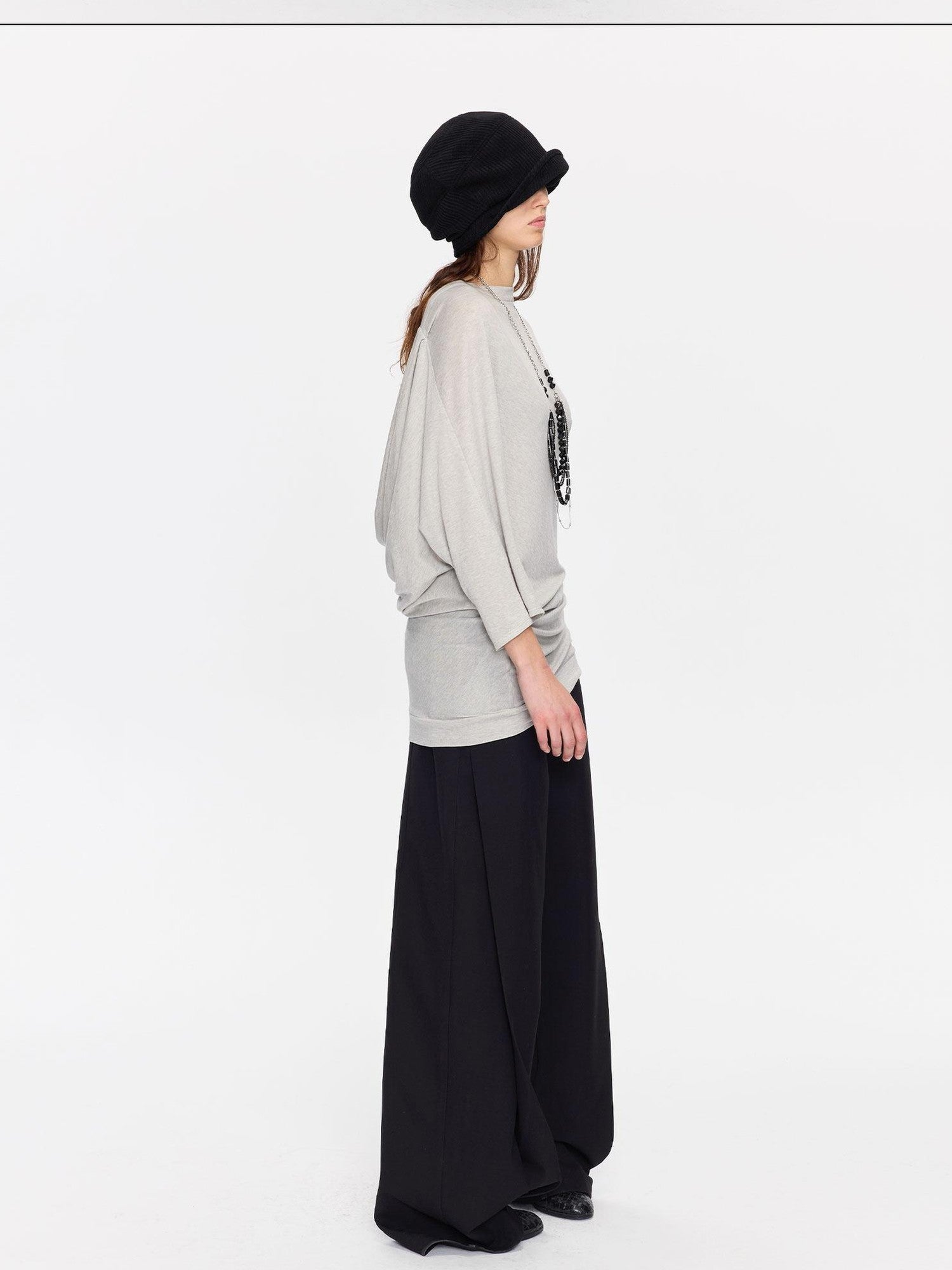 LYUOCHENG Open Back Irregular Batwing Draped Neck Women&