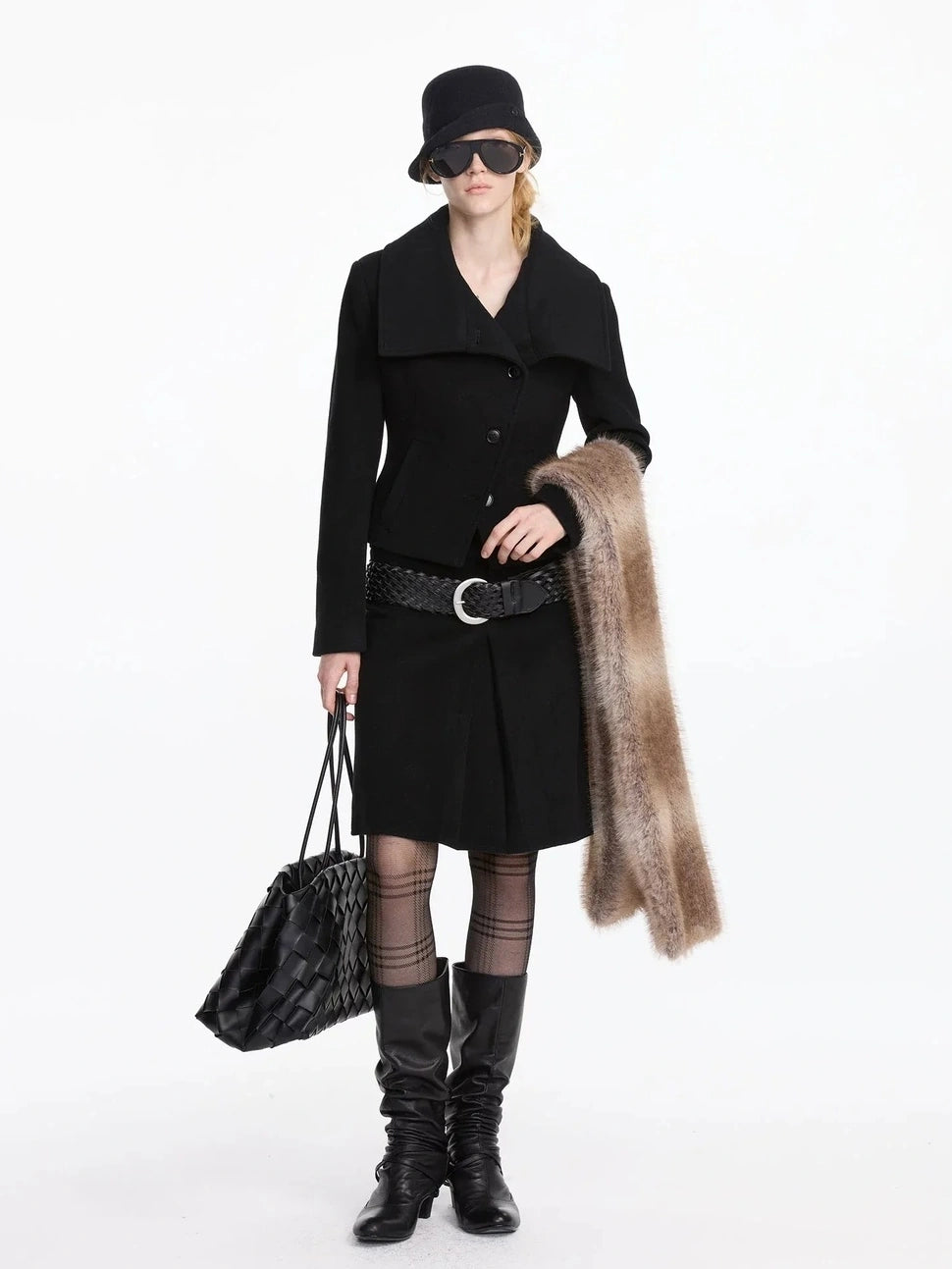 LYUOCHENG Oversized Lapel Wool Blend Short Coat