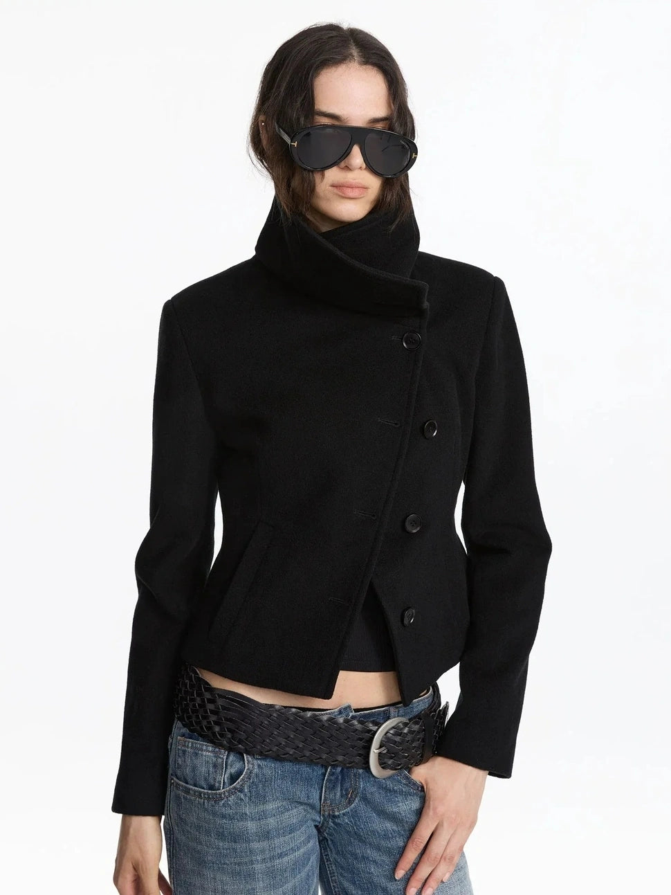 LYUOCHENG Oversized Lapel Wool Blend Short Coat