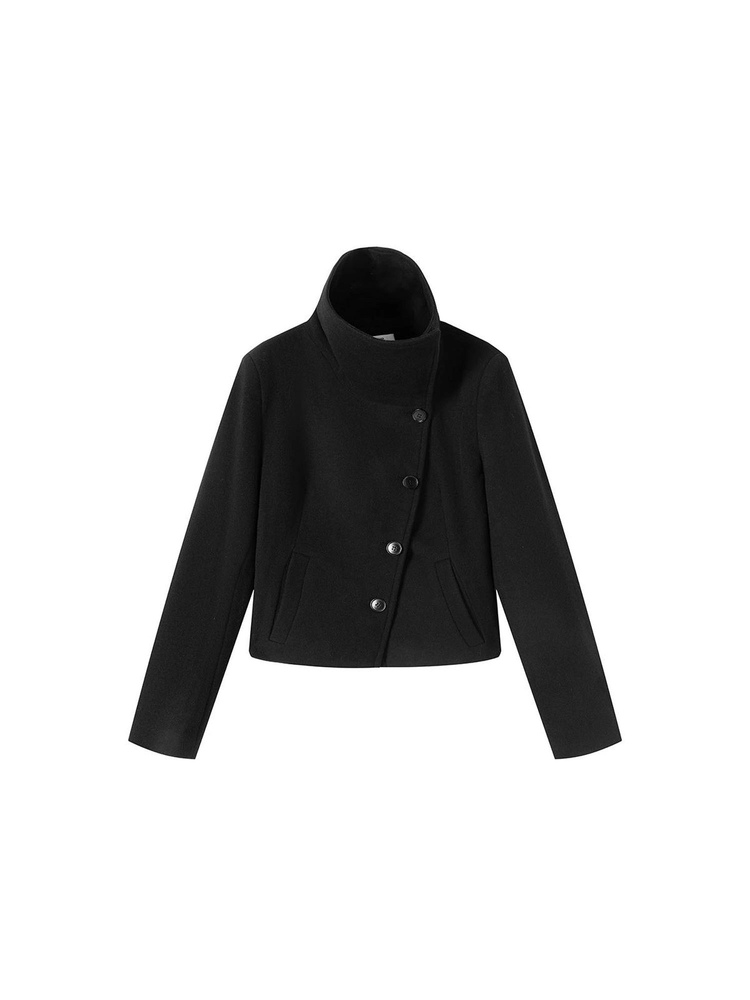 LYUOCHENG Oversized Lapel Wool Blend Short Coat