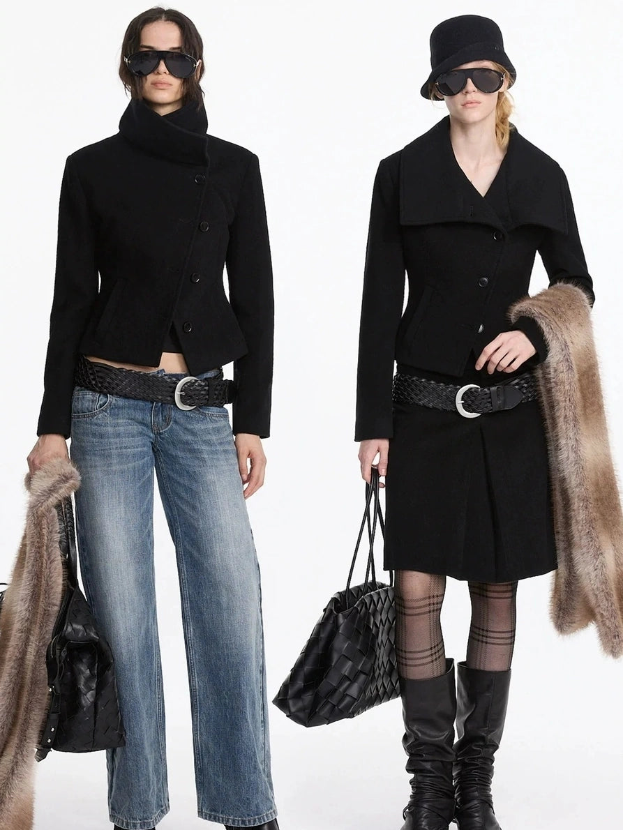 LYUOCHENG Oversized Lapel Wool Blend Short Coat