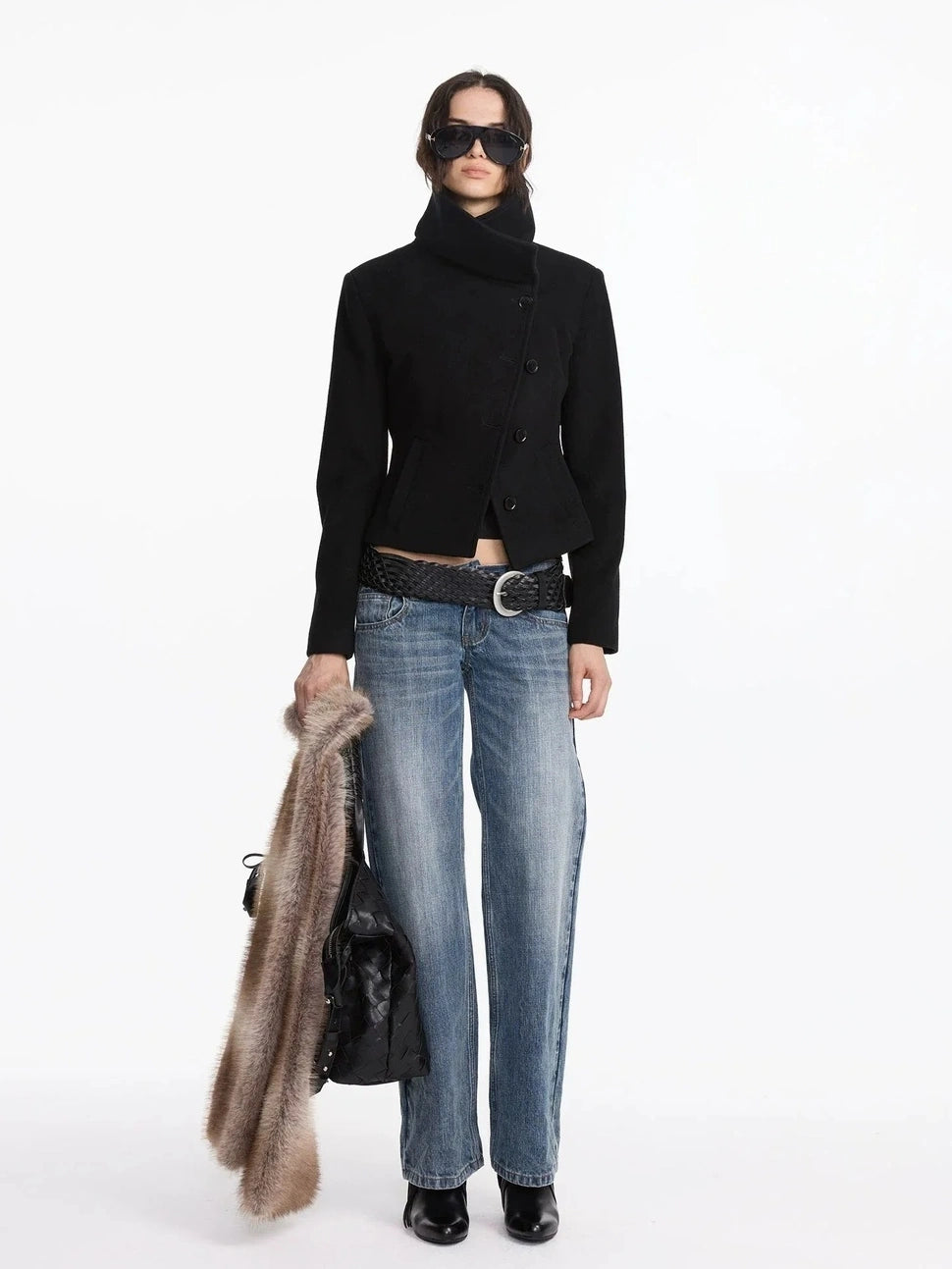 LYUOCHENG Oversized Lapel Wool Blend Short Coat