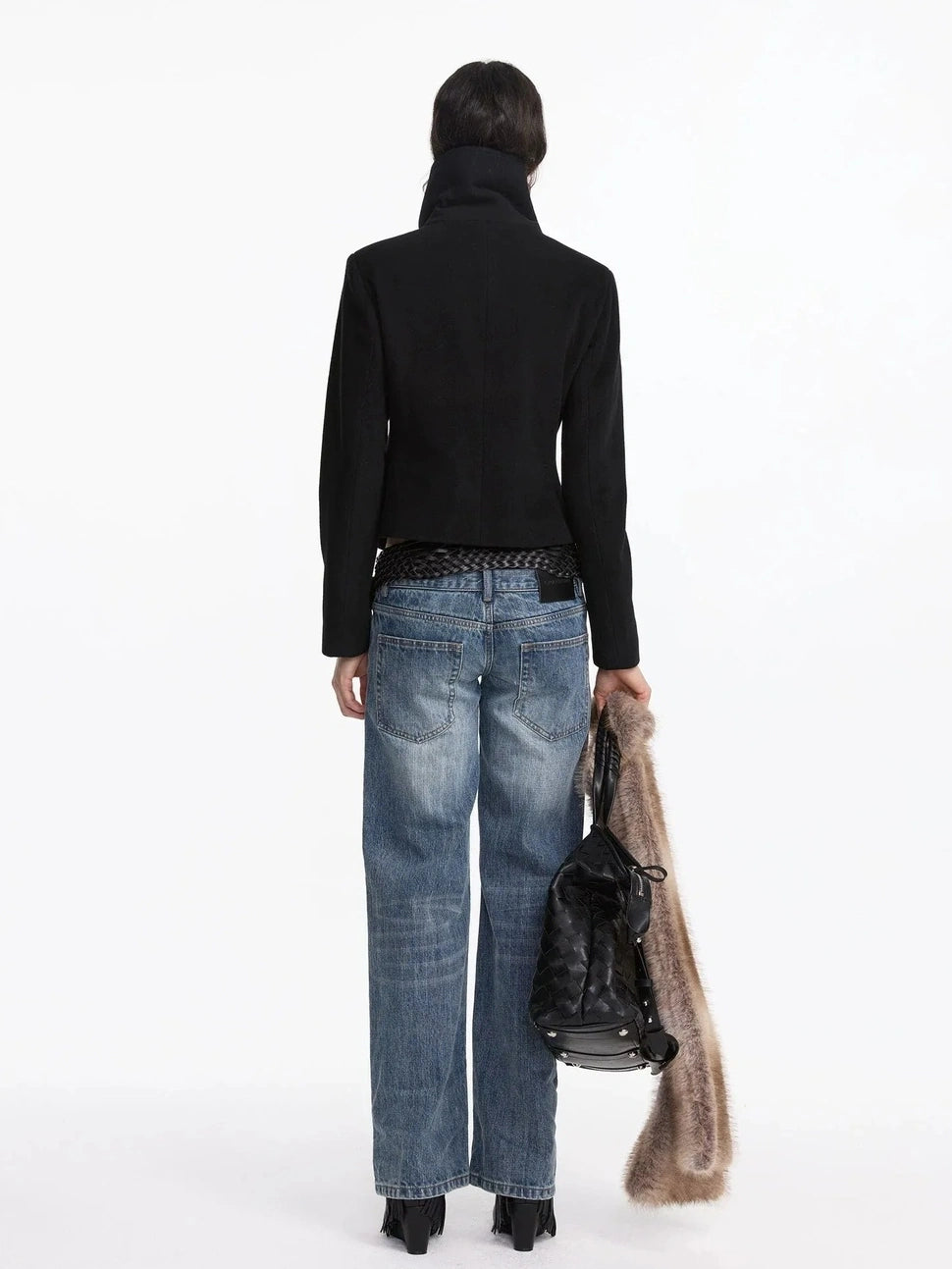LYUOCHENG Oversized Lapel Wool Blend Short Coat