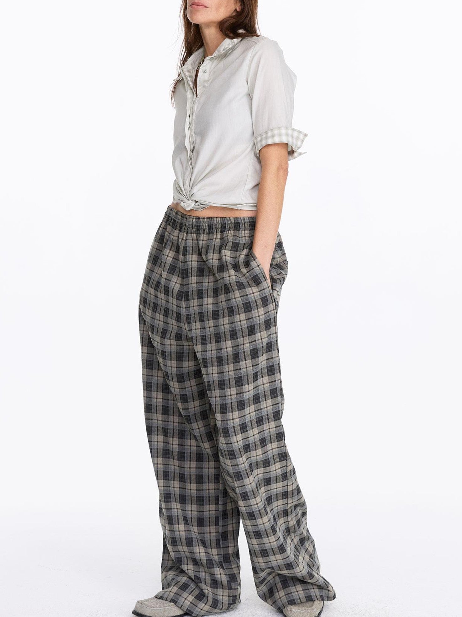 LYUOCHENG Pale Yellow Plaid Patchwork Collar Women&
