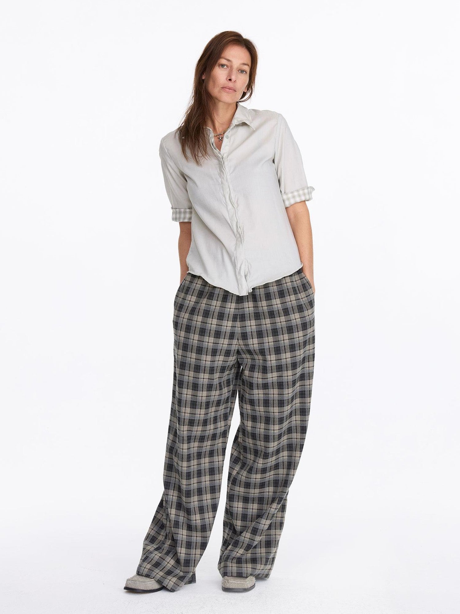 LYUOCHENG Pale Yellow Plaid Patchwork Collar Women&