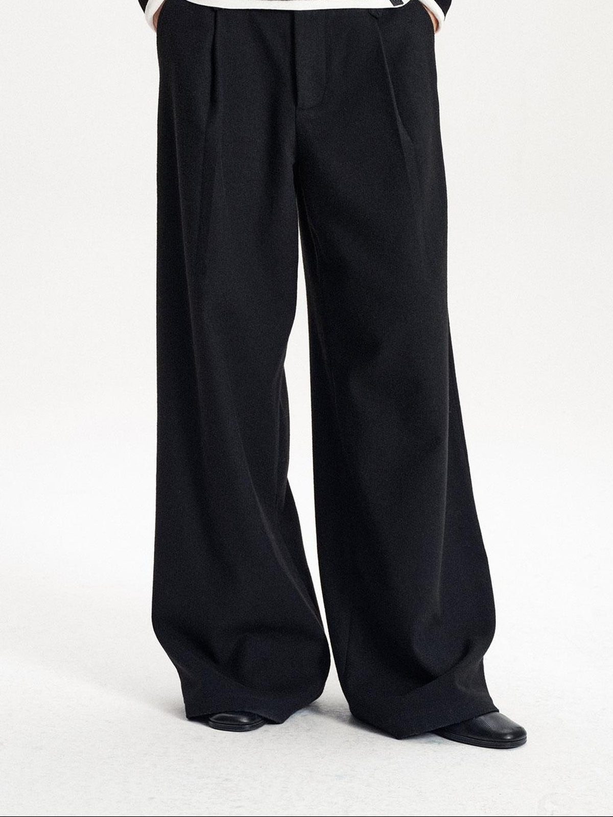 LYUOCHENG Pleated Straight Leg Wool Blend Women&