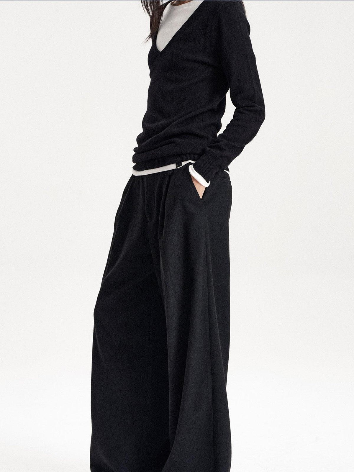 LYUOCHENG Pleated Straight Leg Wool Blend Women&