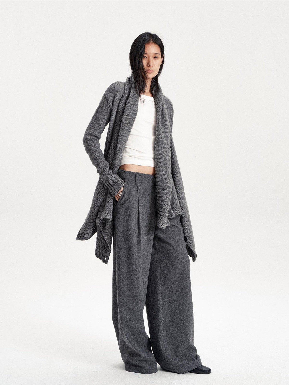 LYUOCHENG Pleated Straight Leg Wool Blend Women&