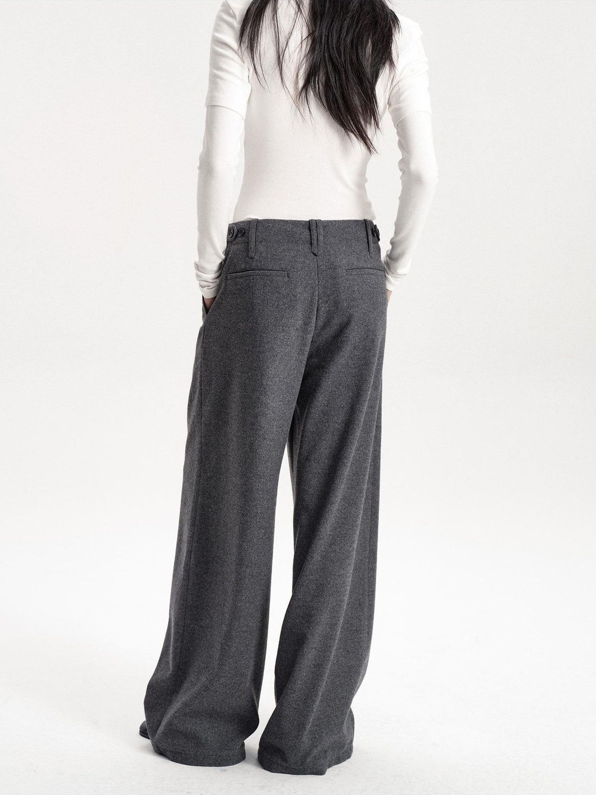 LYUOCHENG Pleated Straight Leg Wool Blend Women&