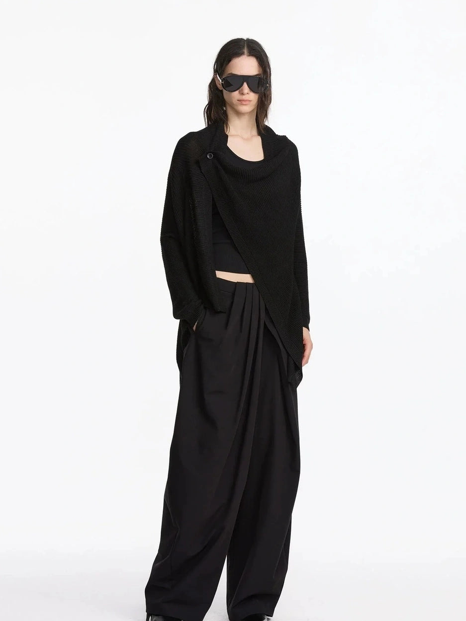 LYUOCHENG Pleated Wide Leg Trousers With Asymmetric Waist