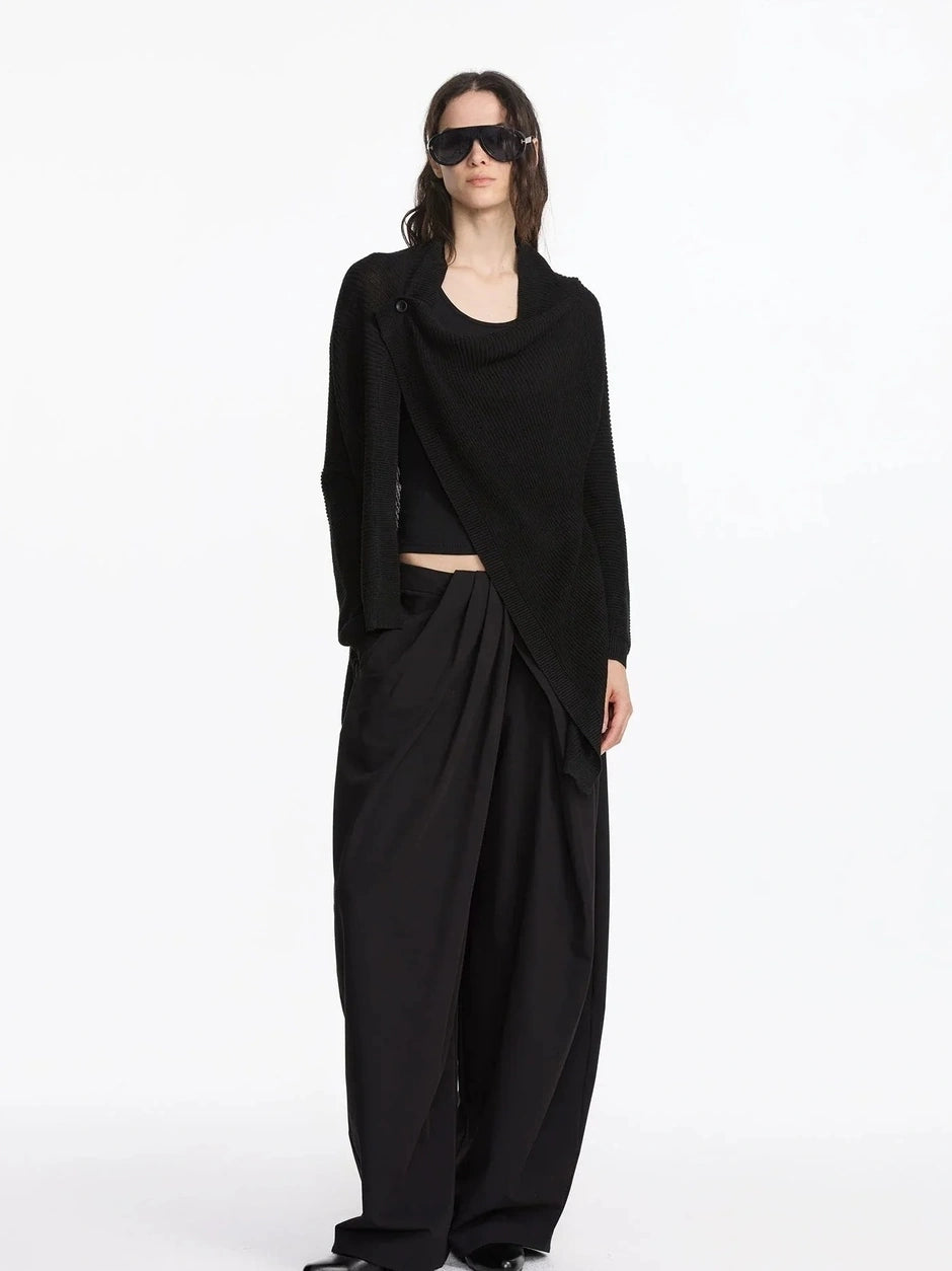 LYUOCHENG Pleated Wide Leg Trousers With Asymmetric Waist