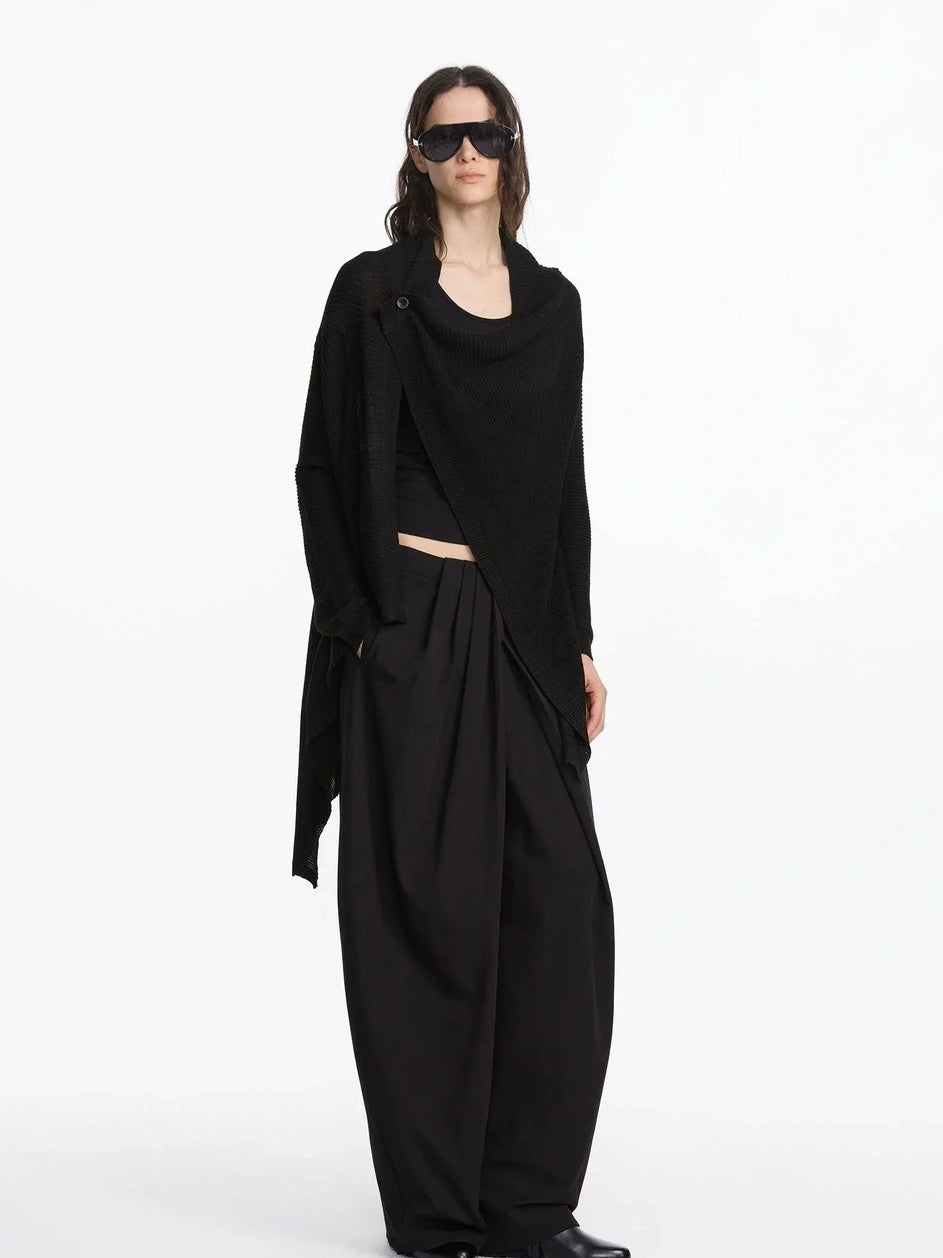 LYUOCHENG Pleated Wide Leg Trousers With Asymmetric Waist