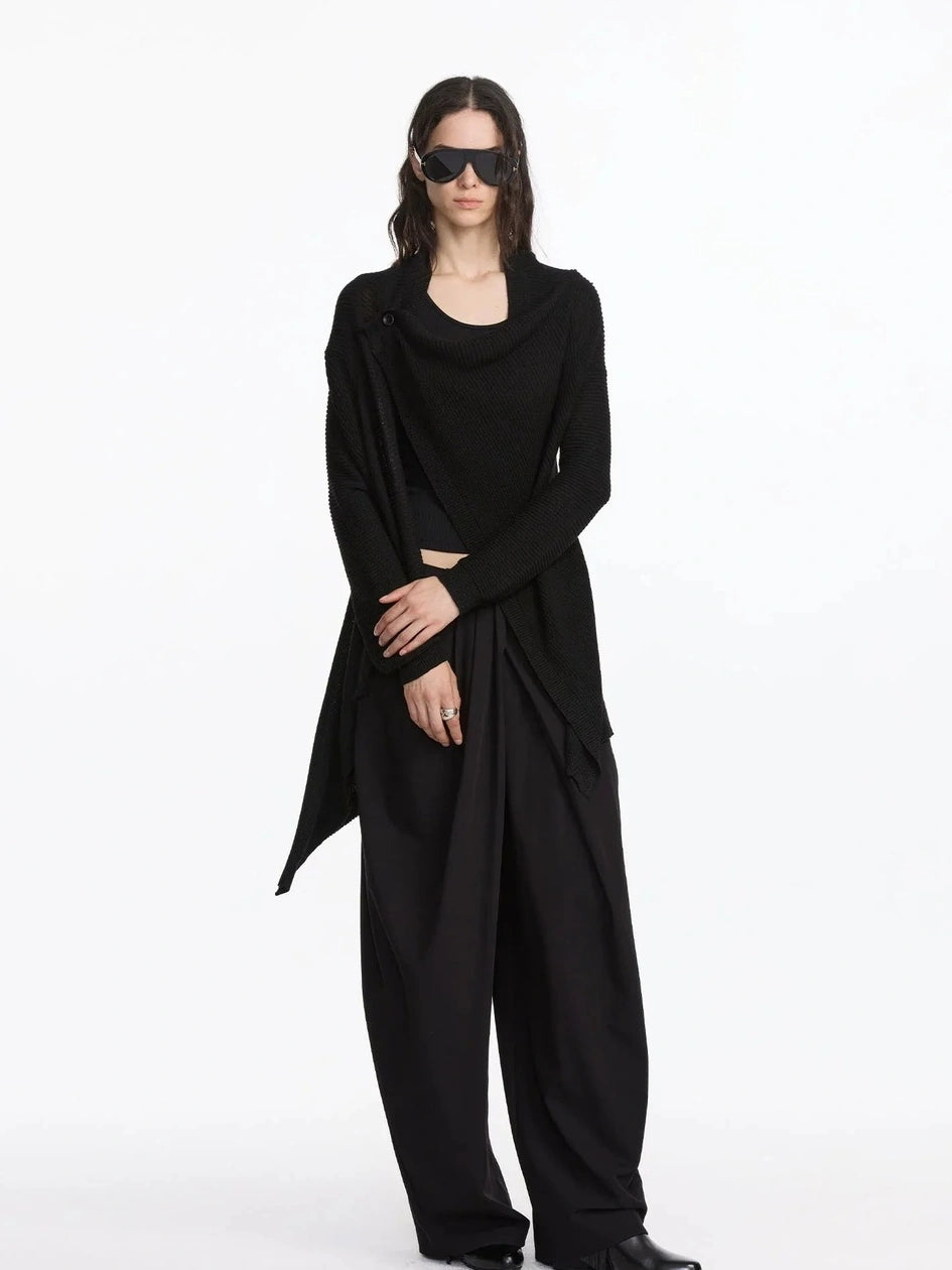 LYUOCHENG Pleated Wide Leg Trousers With Asymmetric Waist