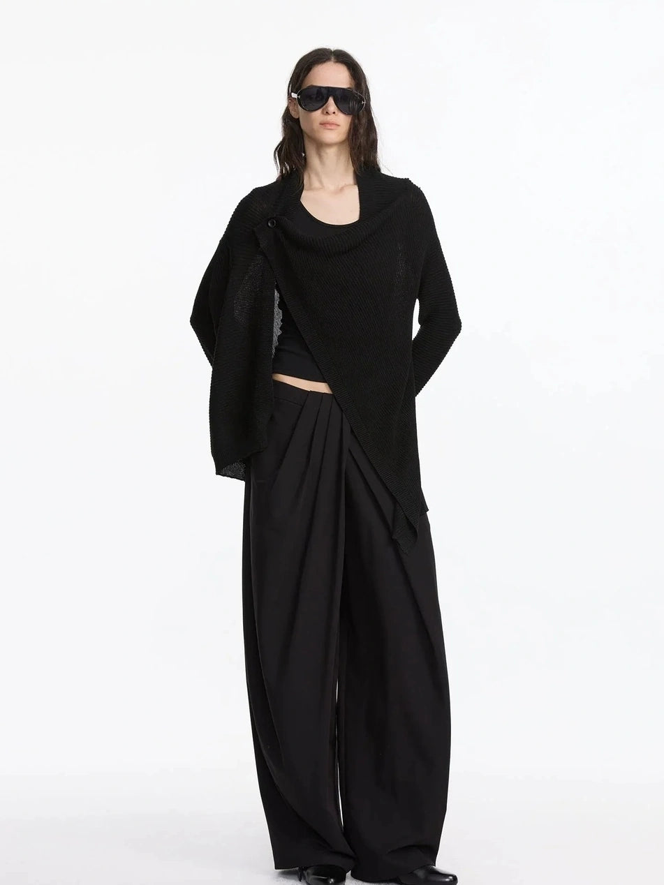 LYUOCHENG Pleated Wide Leg Trousers With Asymmetric Waist