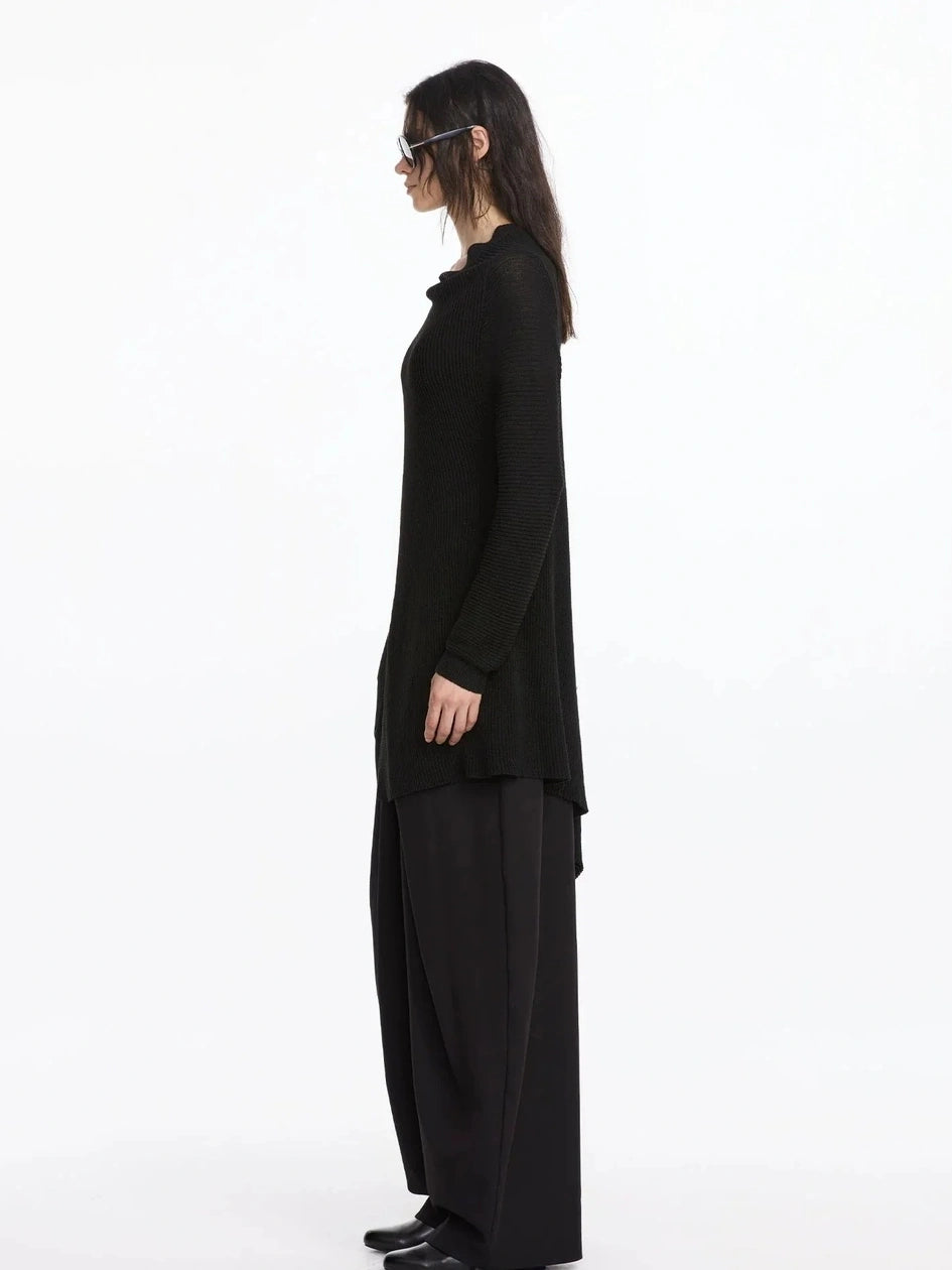 LYUOCHENG Pleated Wide Leg Trousers With Asymmetric Waist