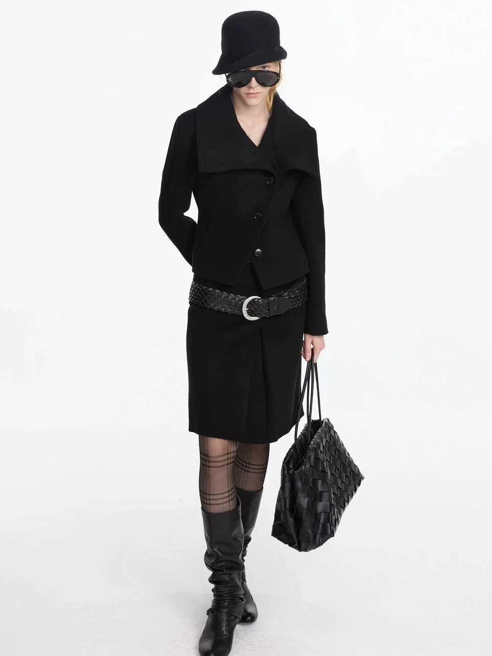 LYUOCHENG Pleated Wool Blend Midi Skirt