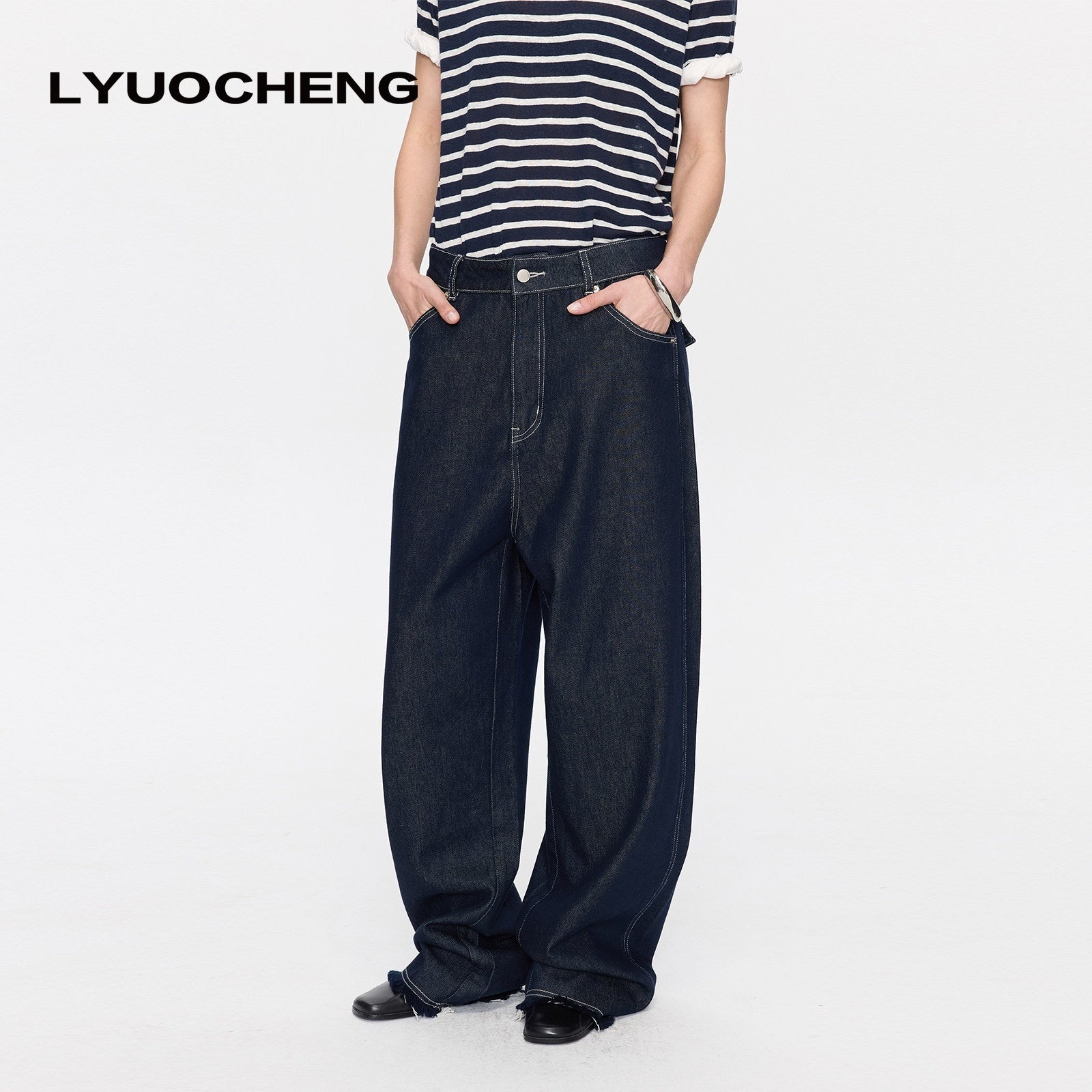 LYUOCHENG_Raw_Denim_Frayed_Hem_Low_Waist_Loose_Women&