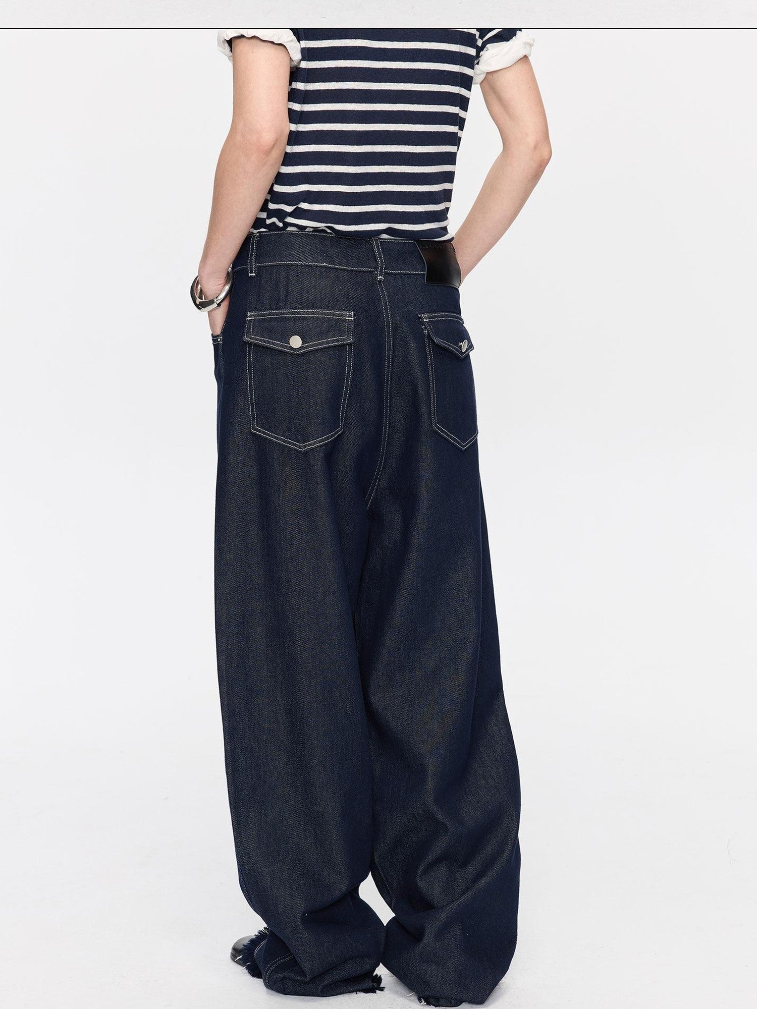 LYUOCHENG Raw Denim Frayed Hem Low Waist Loose Women&