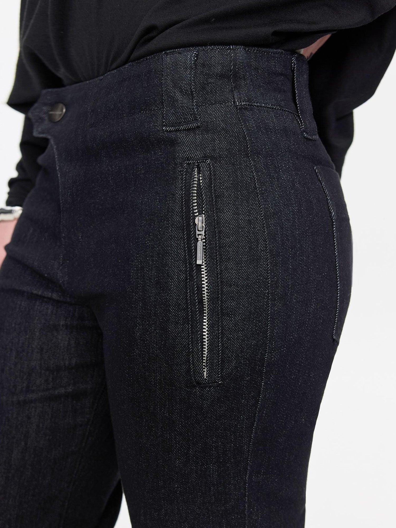 LYUOCHENG Raw Denim Slim Tapered Stretch Zip Fly Women&