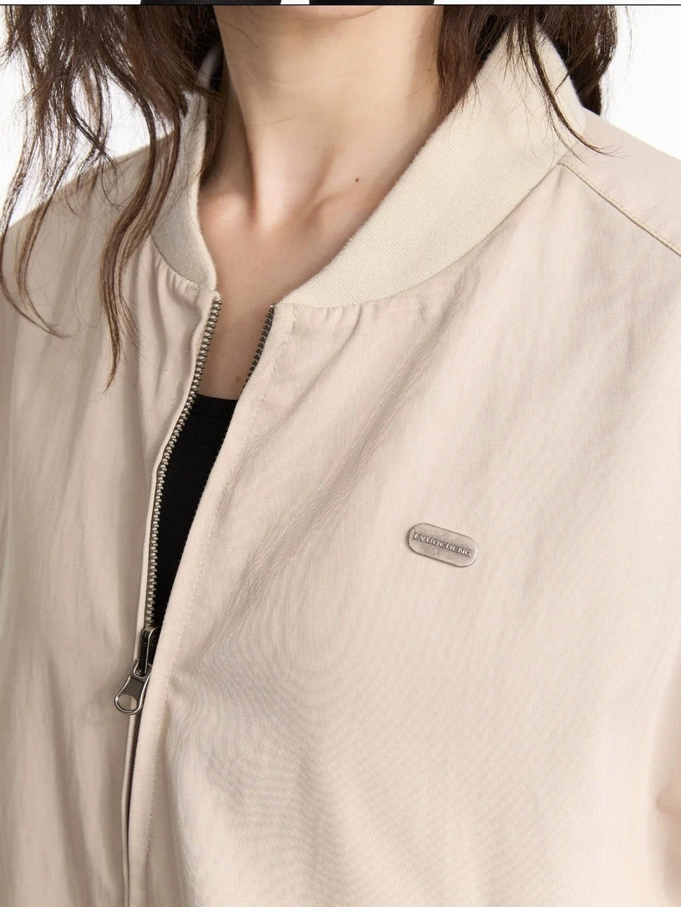 LYUOCHENG Reversible Plaid Baseball Jacket In Khaki And Purple