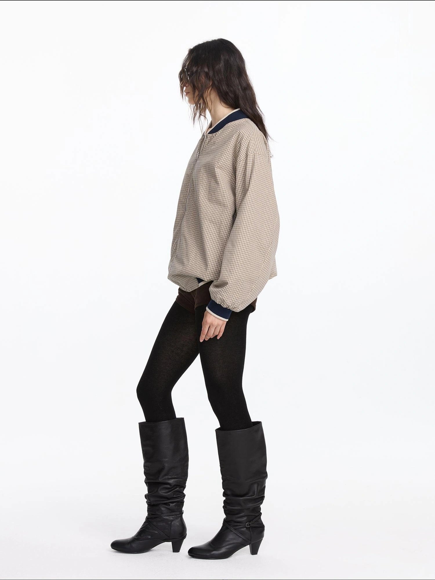 LYUOCHENG Reversible Plaid Bomber Jacket