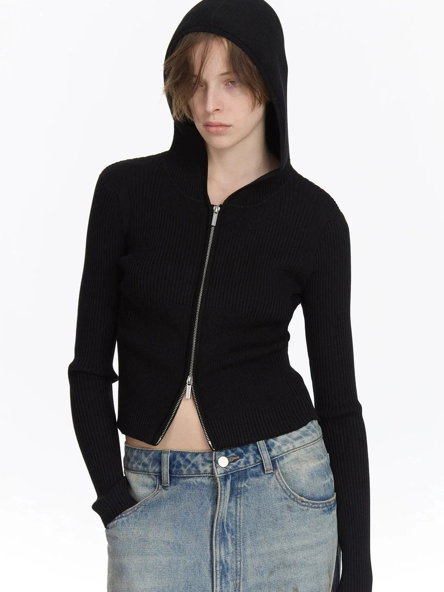 LYUOCHENG Ribbed Knit Zip Hoodie