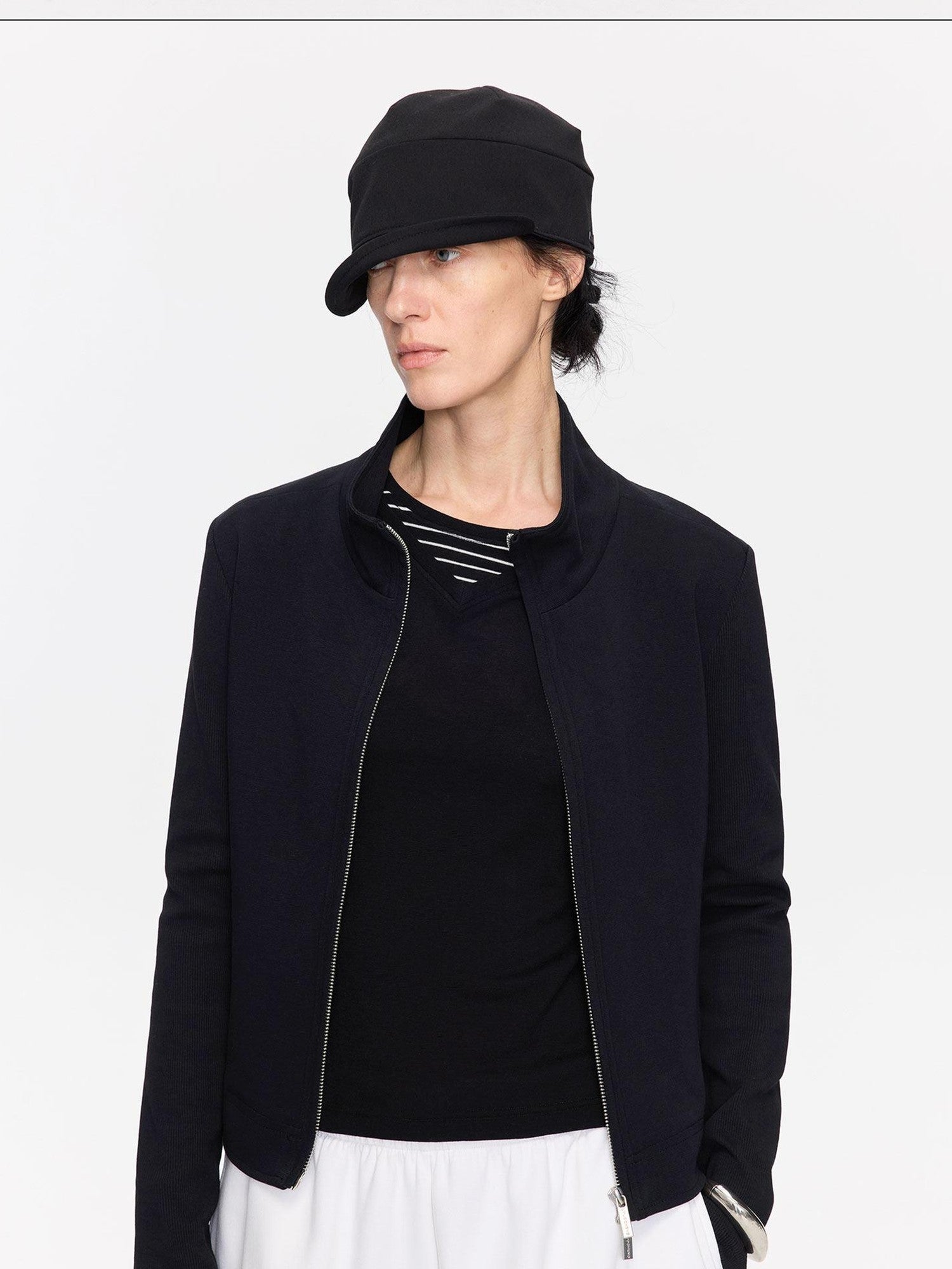 LYUOCHENG Ribbed Splice Minimalist Zipper Cropped Women&