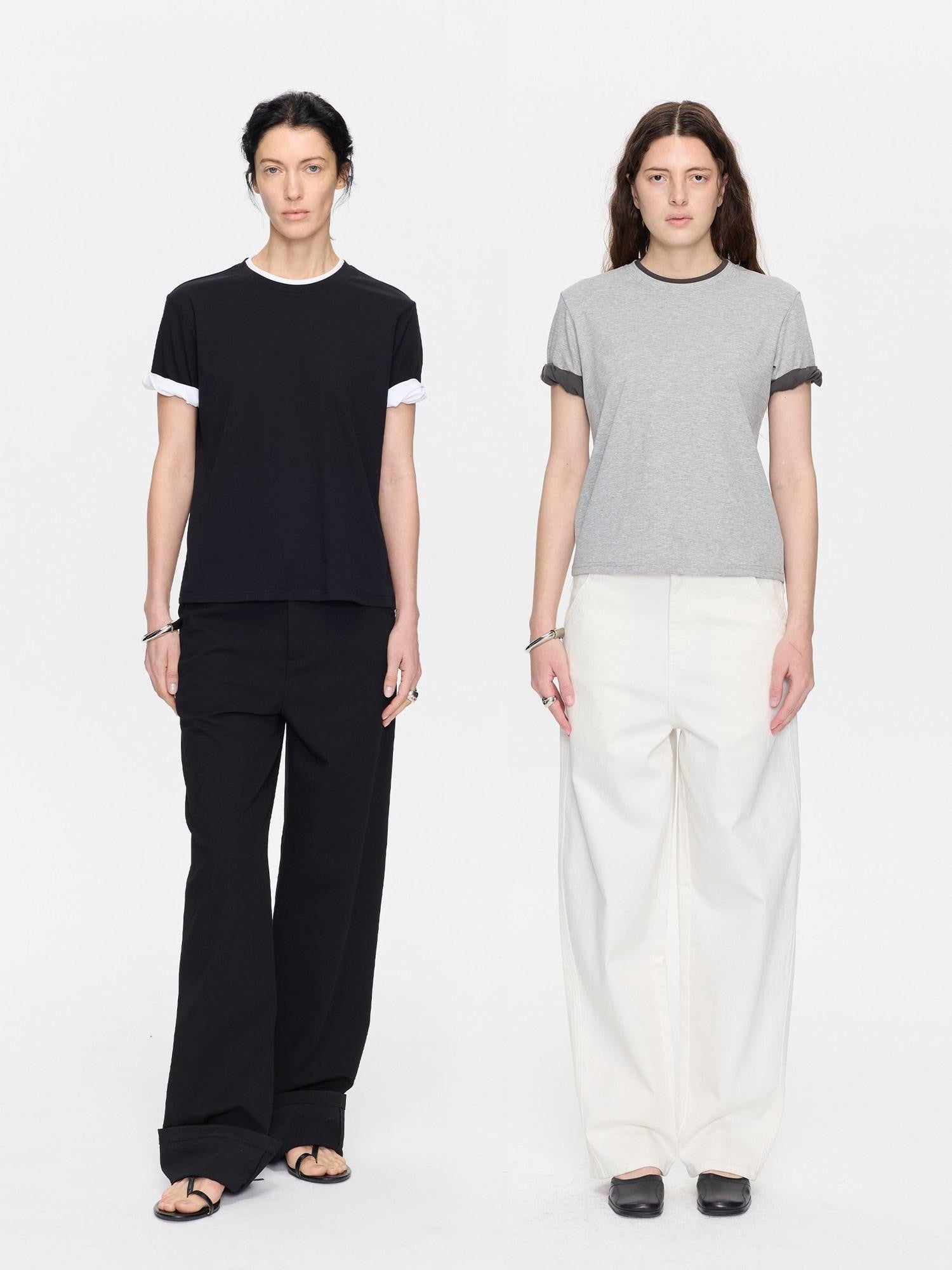 LYUOCHENG Rolled Hem Colorblock Shirring Women&