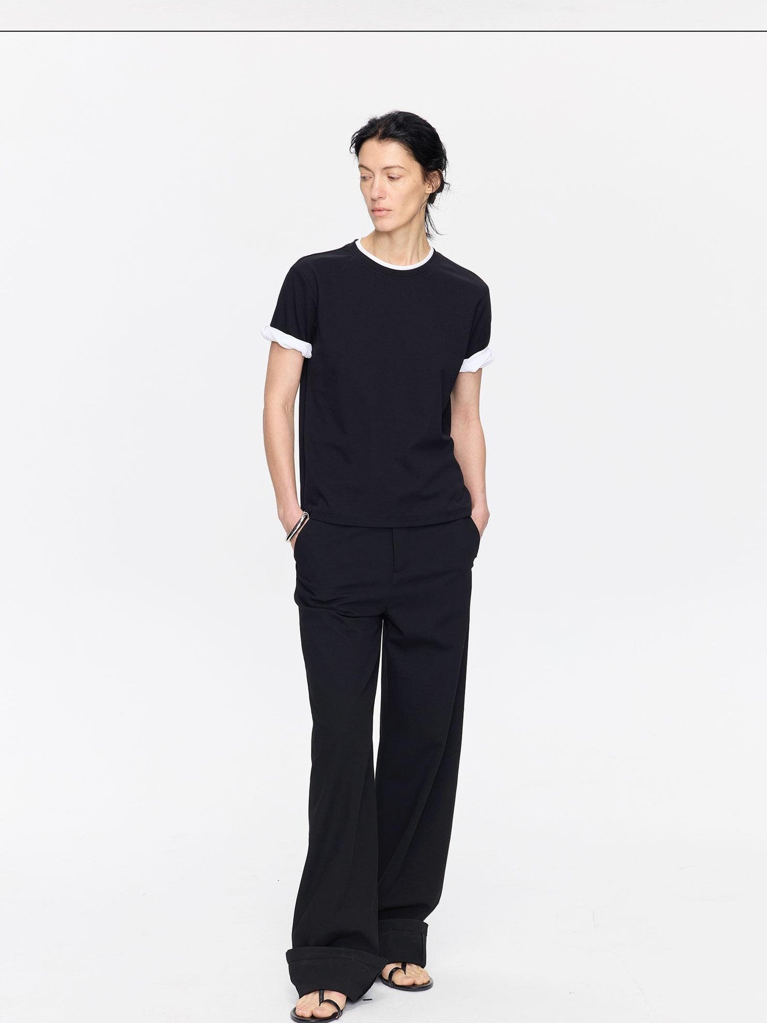 LYUOCHENG Rolled Hem Colorblock Shirring Women&