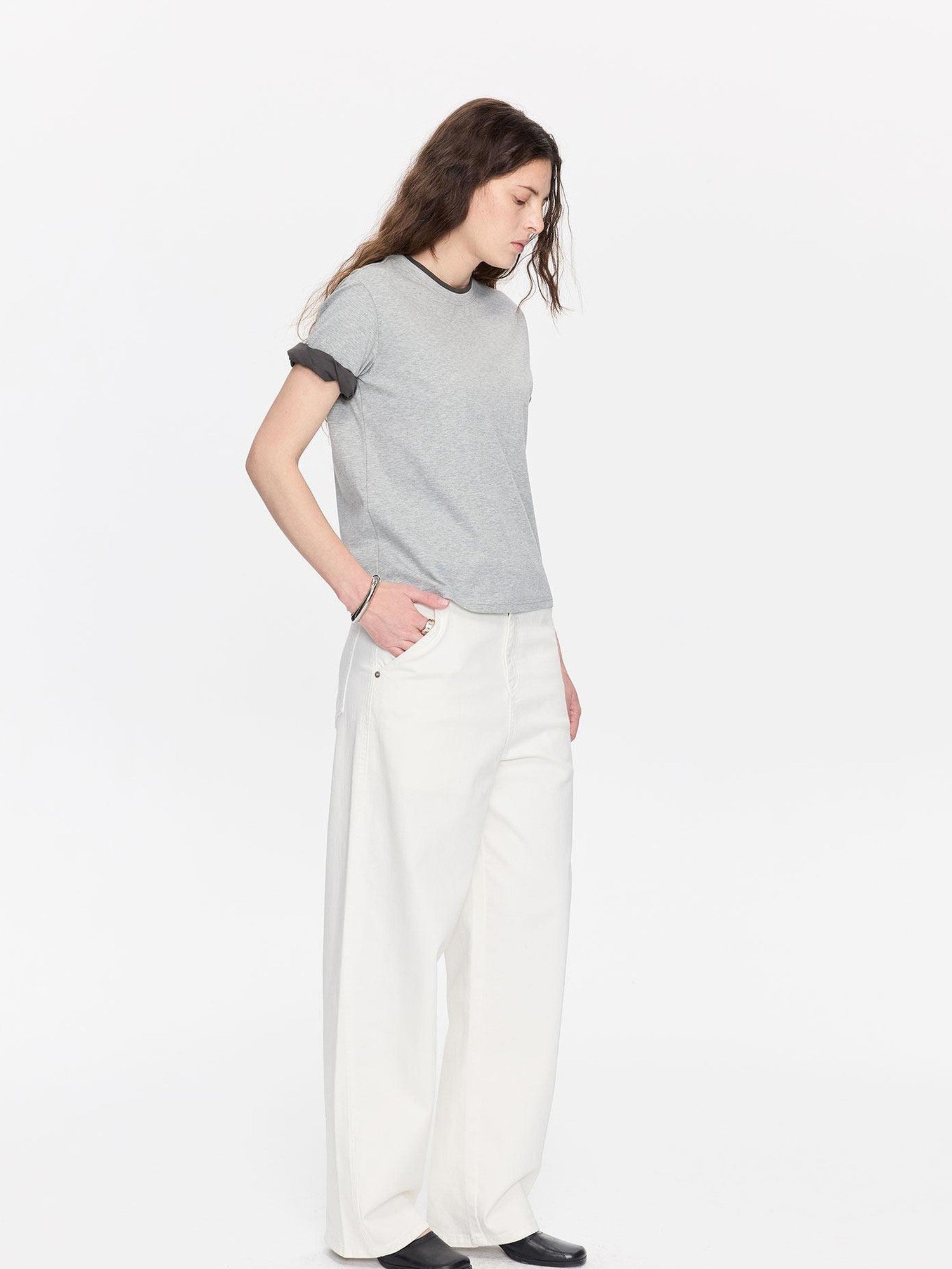 LYUOCHENG Rolled Hem Colorblock Shirring Women&