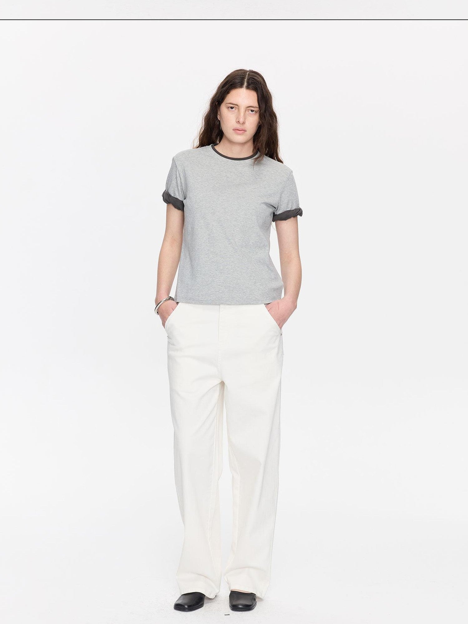 LYUOCHENG Rolled Hem Colorblock Shirring Women&