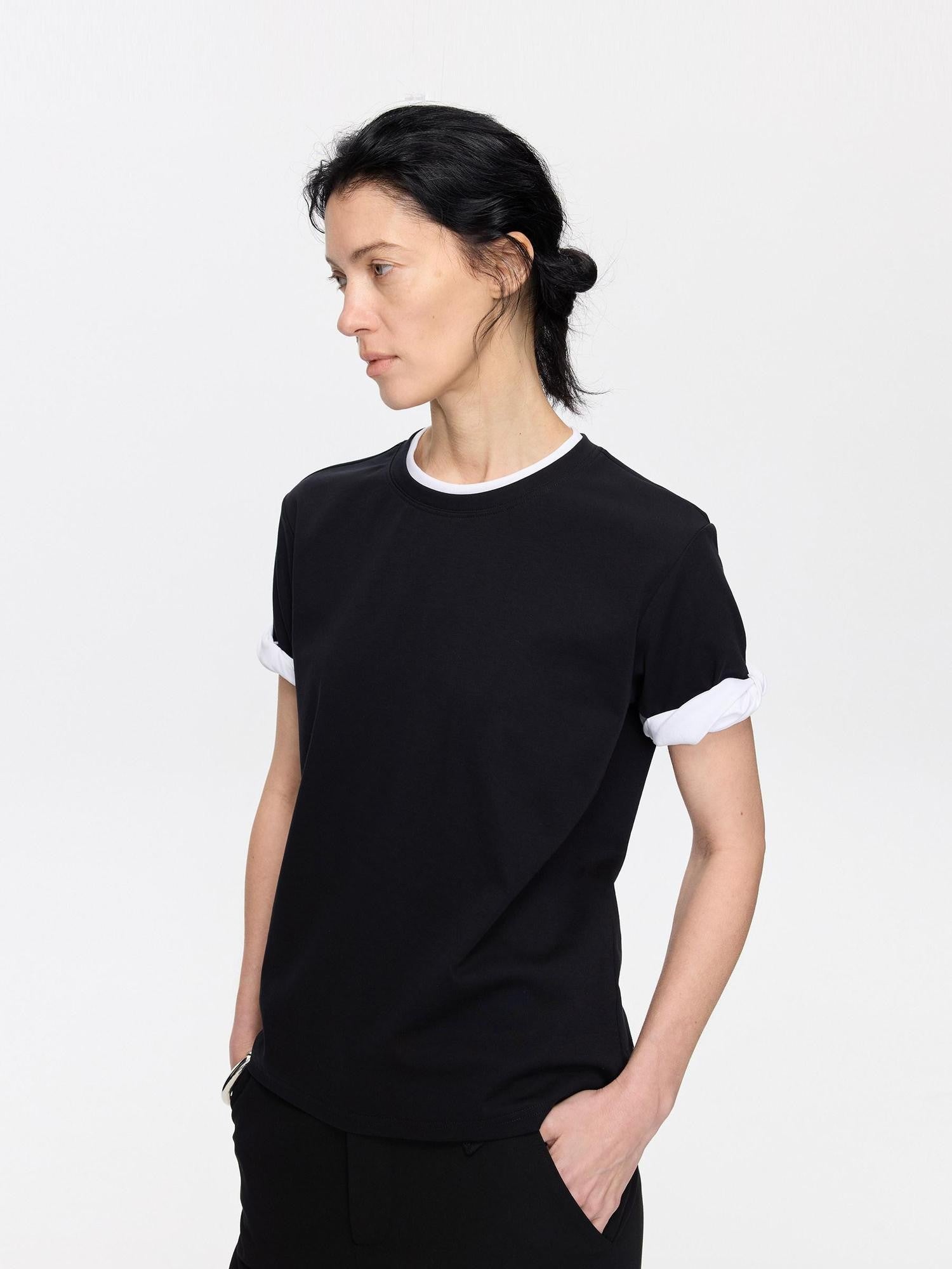 LYUOCHENG Rolled Hem Colorblock Shirring Women&