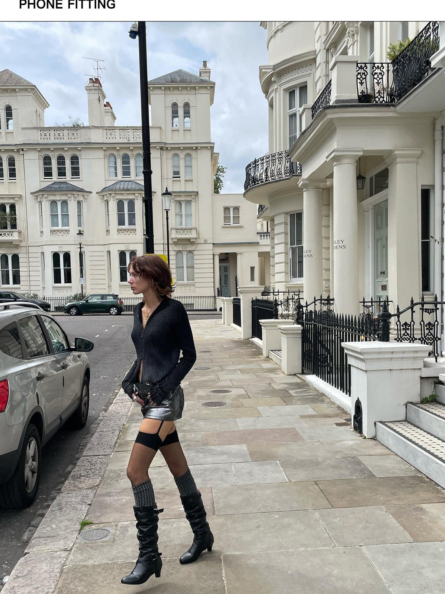 LYUOCHENG Silver Brushed Double Zip Stand Collar Women&
