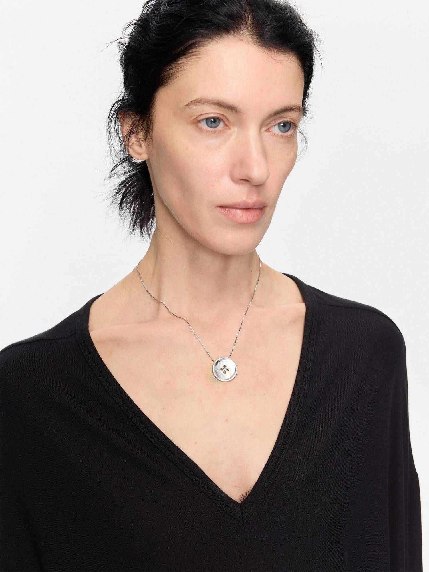 LYUOCHENG Silver Minimalist Button Layered Women&