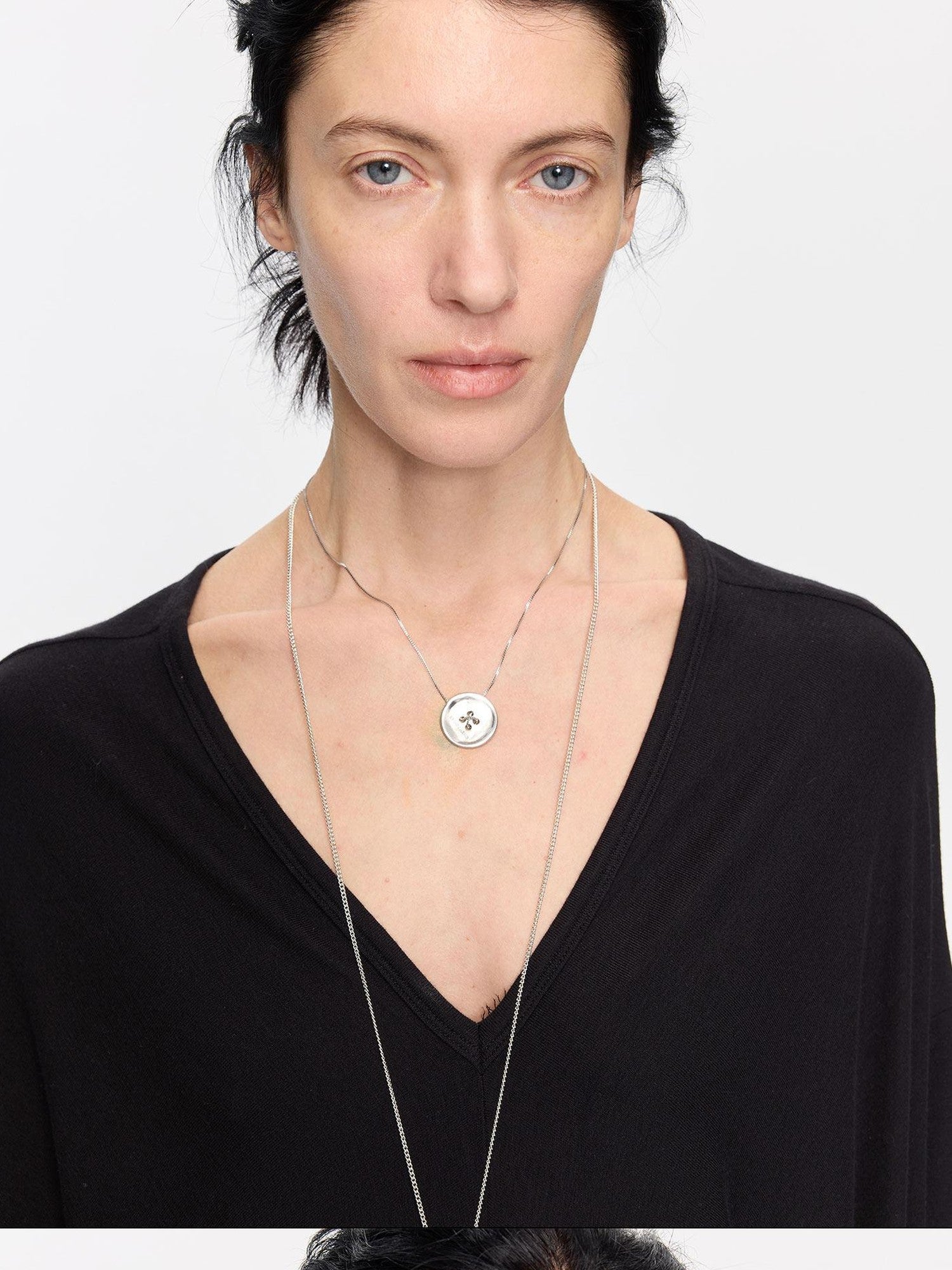 LYUOCHENG Silver Minimalist Button Layered Women&