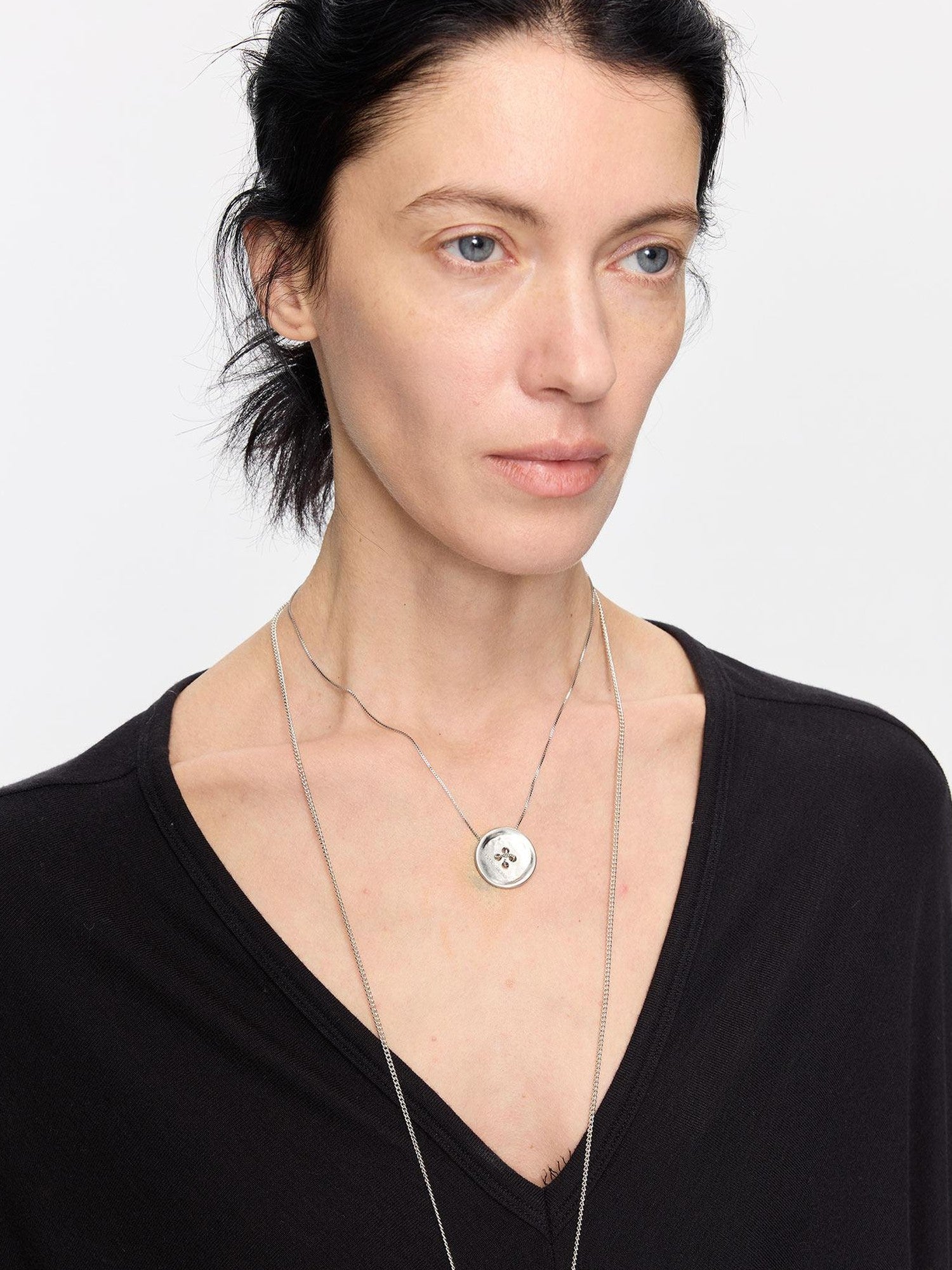 LYUOCHENG Silver Minimalist Button Layered Women&