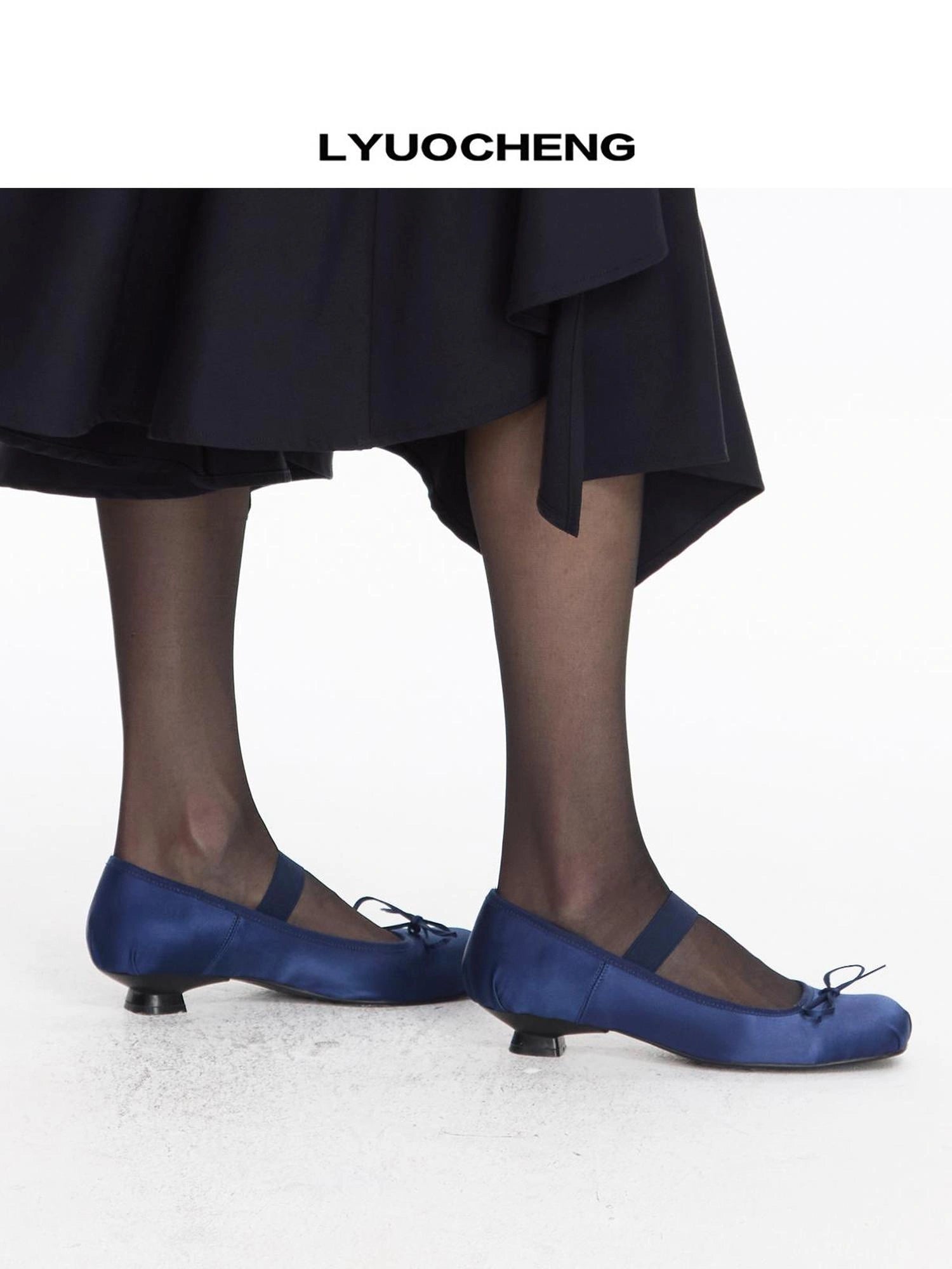LYUOCHENG Silver Navy Low Heel Ballet Mary Janes