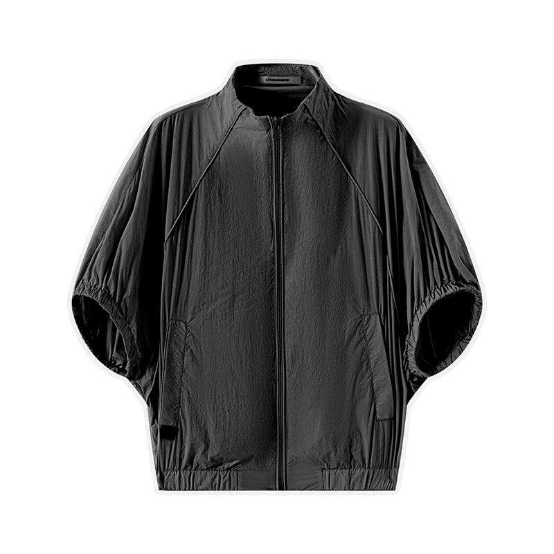 LYUOCHENG_Solid_Batwing_Stand_Collar_Zipper_Short_Loose_Uv_Women&