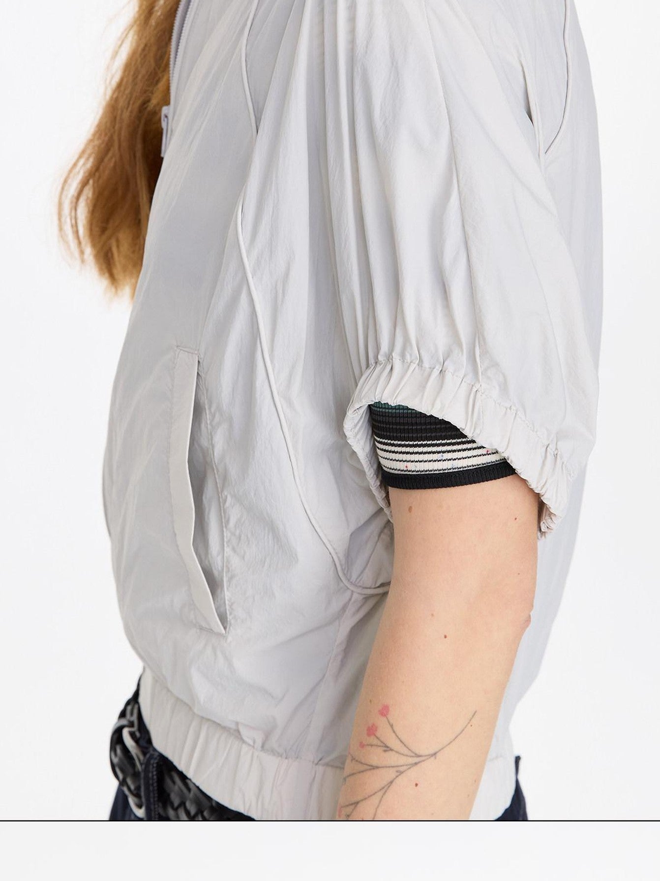 LYUOCHENG Solid Batwing Stand Collar Zipper Short Loose Uv Women&