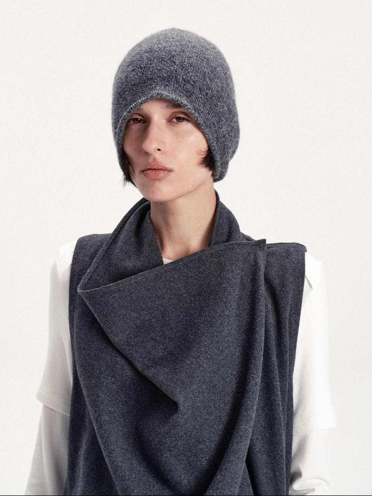 LYUOCHENG Solid Color Round Top Cashmere Wool Blend Women&