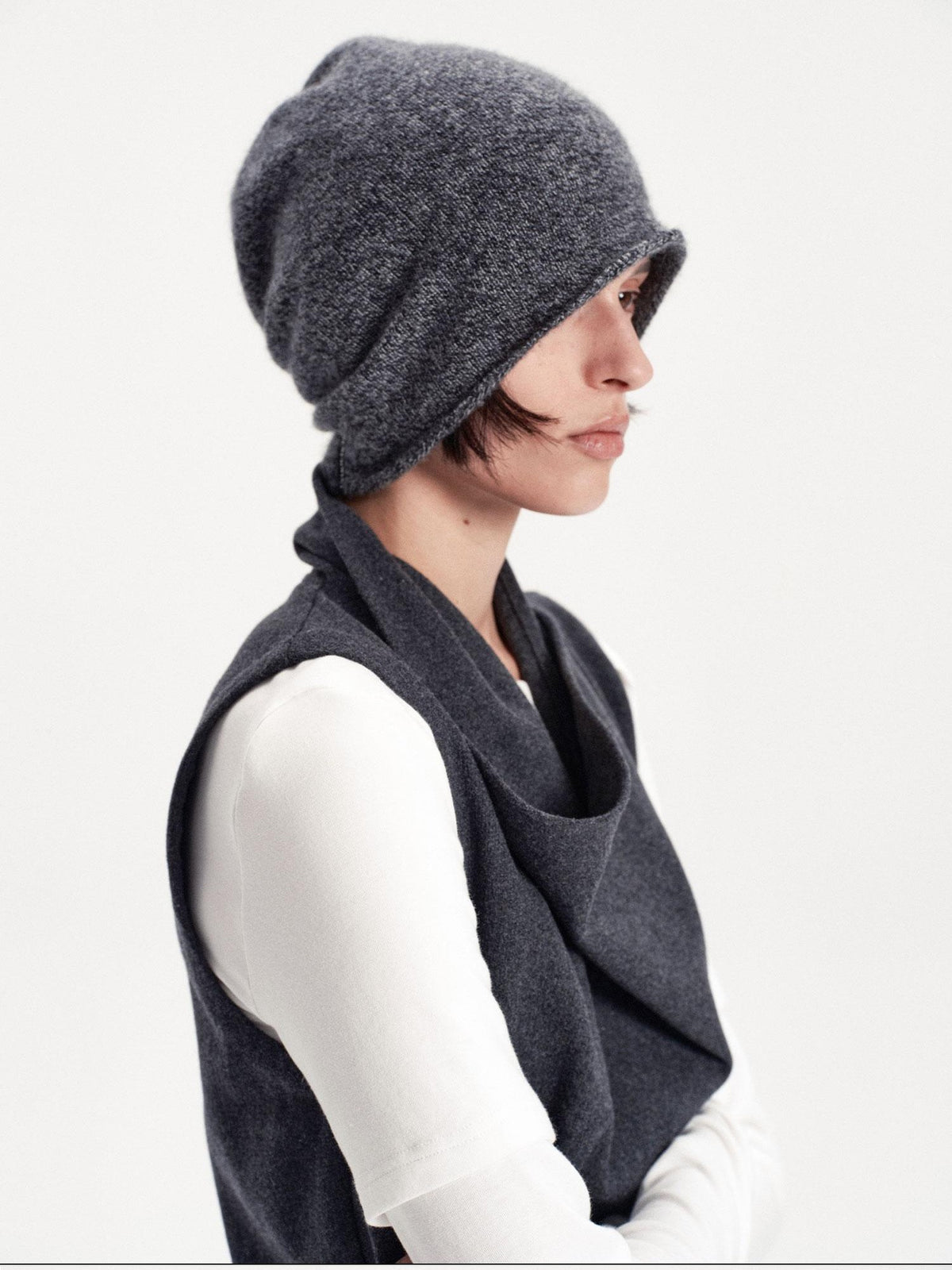 LYUOCHENG Solid Color Round Top Cashmere Wool Blend Women&