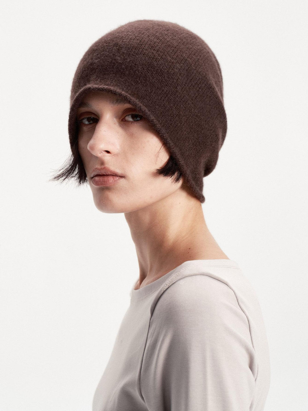 LYUOCHENG Solid Color Round Top Cashmere Wool Blend Women&