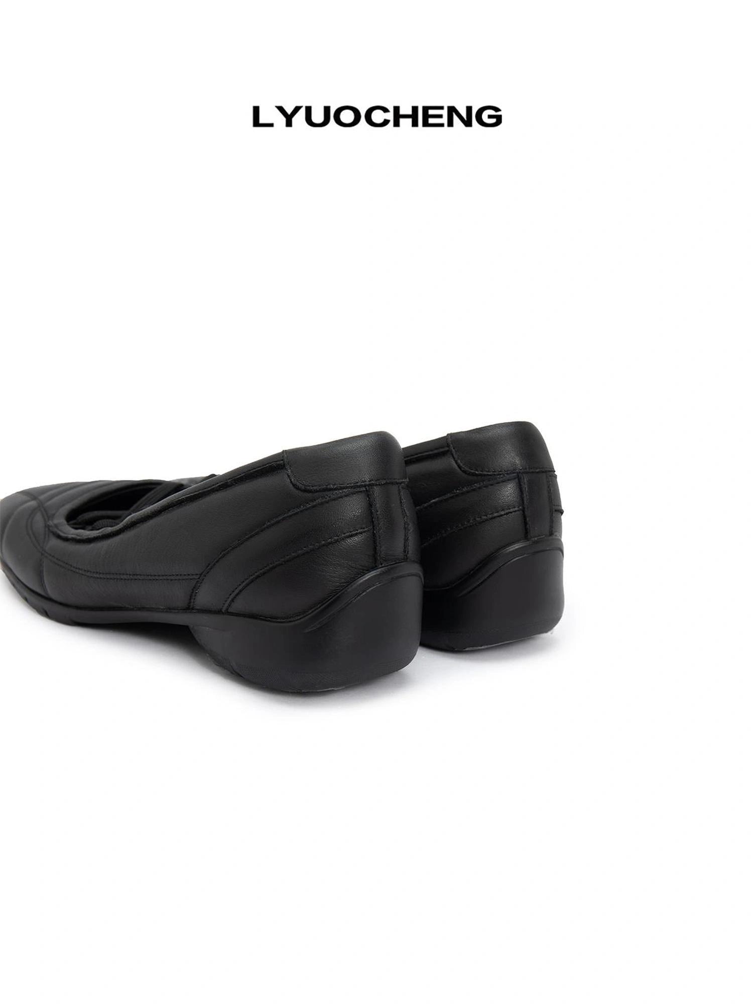 LYUOCHENG Spongy Ribbed Leather Ballet Flats