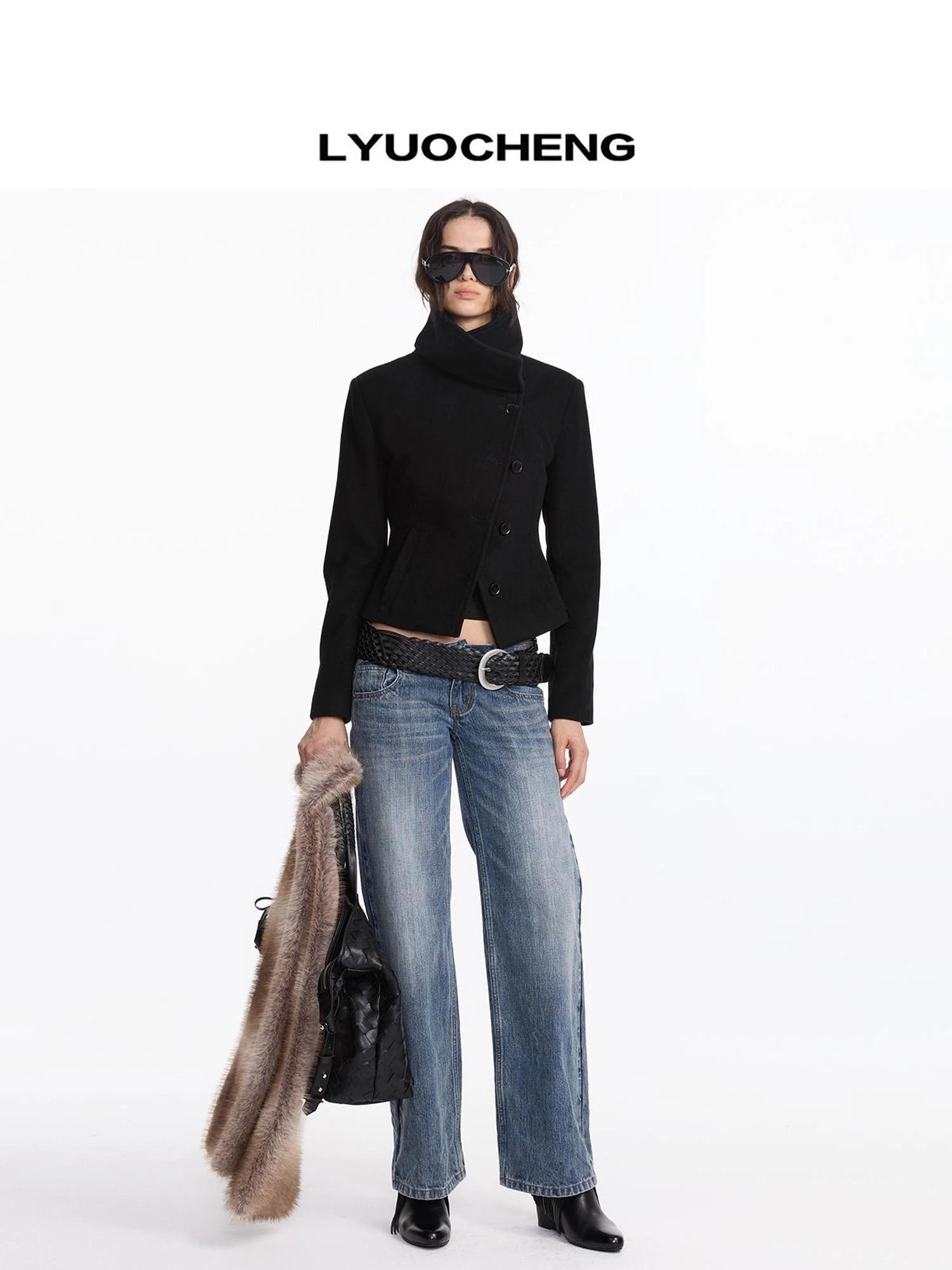 LYUOCHENG Stonewashed Straight Leg Low Rise Jeans