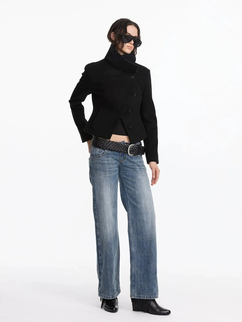 LYUOCHENG Stonewashed Straight Leg Low Rise Jeans